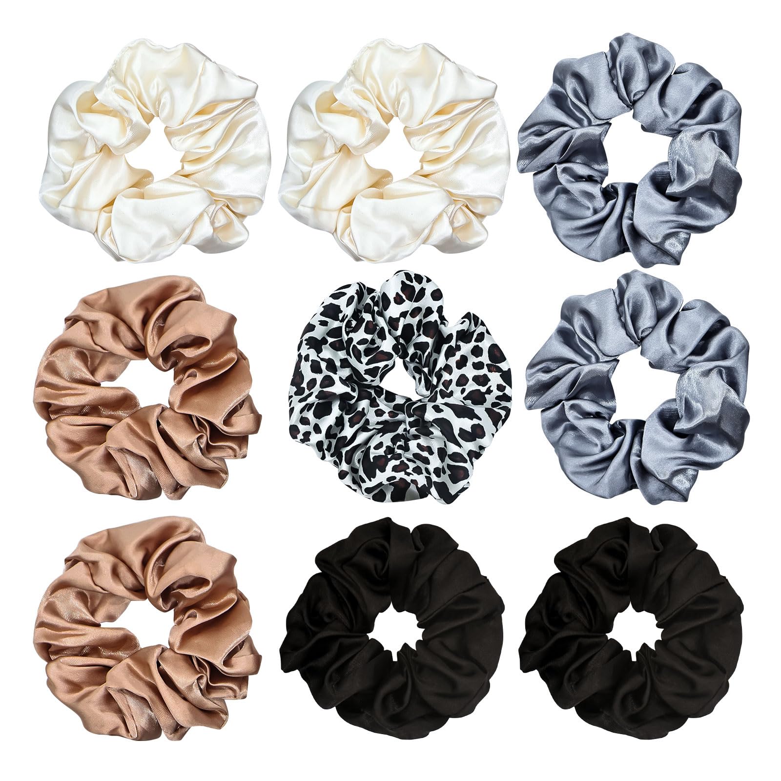 SHURIL Hair Scrunchies 9 PCS Solid Elastic Bands Ponytail Holder Silk Satin Scrunchy Soft Silk Hair Ties Hair Accessories Suitable For Women Girls For Thick Thin Fine Curly hair (5 colors)
