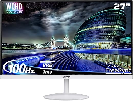 Acer SA272U E 27 Inch WQHD 2560×1440 Resolution IPS Ultra Slim (7.2mm) Backlight LED LCD Monitor I 100Hz Refresh I 1 MS VRB I HDR 10 I AMD Free…