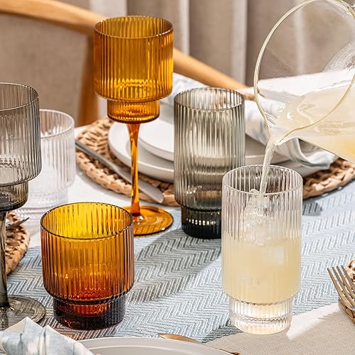 Vista 6 de Qualia Glass Copas de vino acanaladas multiusos, copas de vino únicas, juego de 4 carrusel de la colección Claro