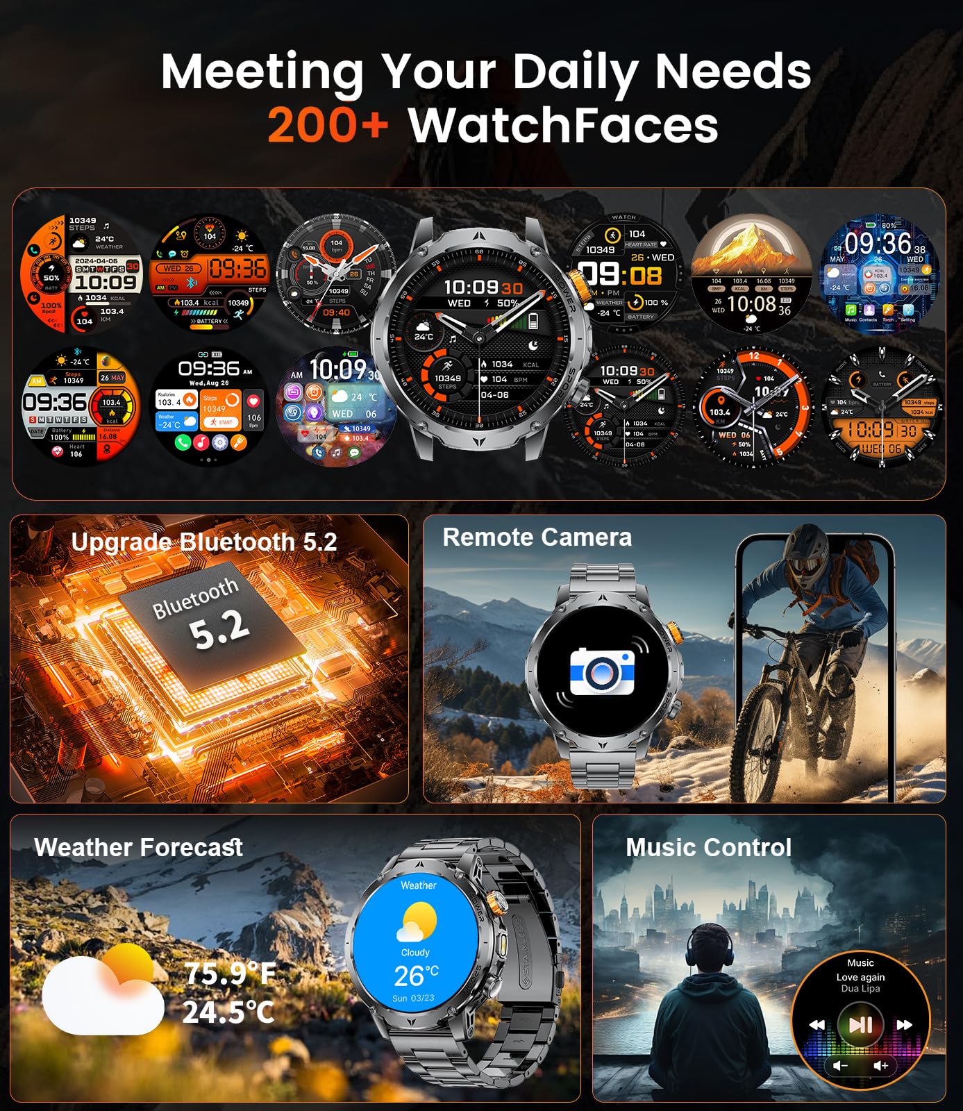 SUNKTA Reloj Inteligente para Hombre Militar Grado 1000 mAh Batería 1,7" HD Llamadas Bluetooth Smartwatch Deportivo y de Fitness con iOS y Android,Monitor de Salud,sueño,podómetro,2 Cargadores,Gris