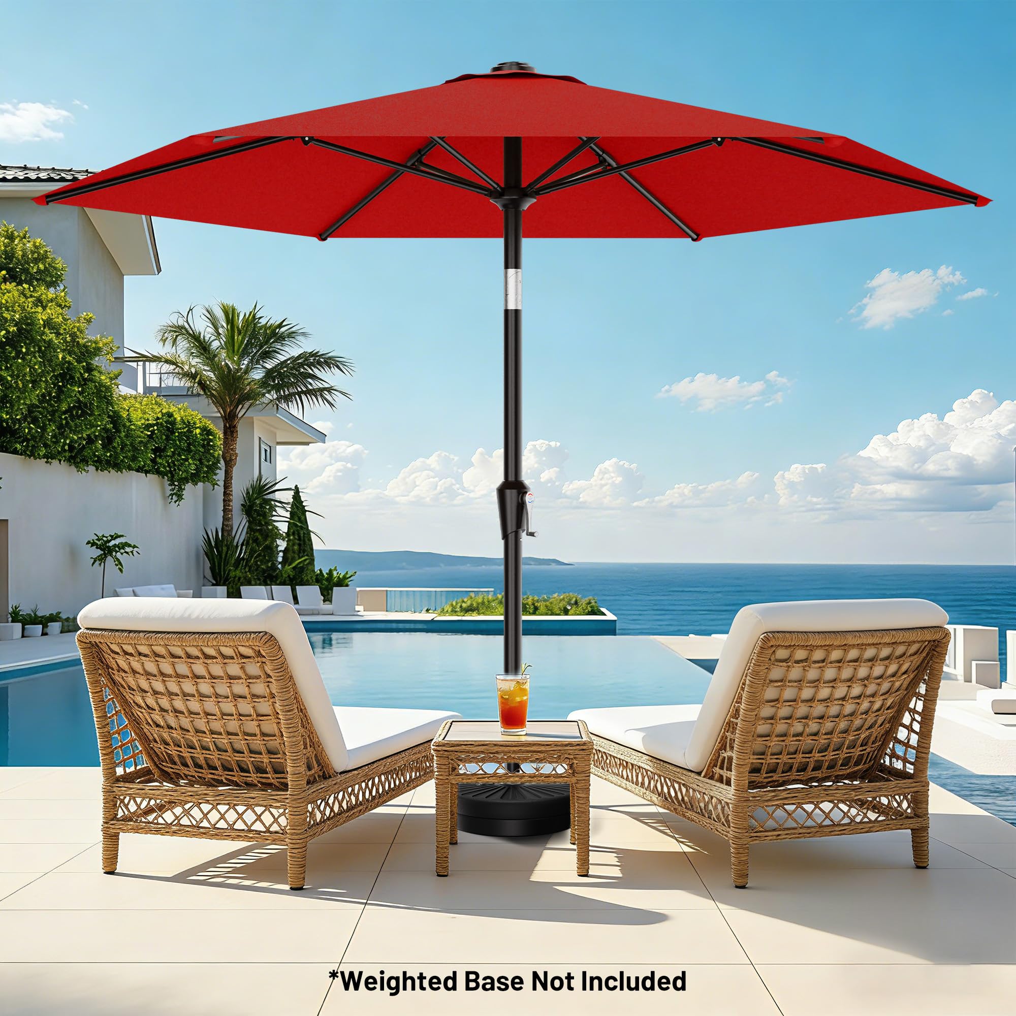 AreShark 10 FT Patio Umbrella for Outdoor, Outdoor Table Umbrella with Push Button Tilt and Crank, Outdoor Patio Umbrellas with 6 Sturdy Ribs, Patio Umbrellas for Market, Garden, Pool (Red) — view 7