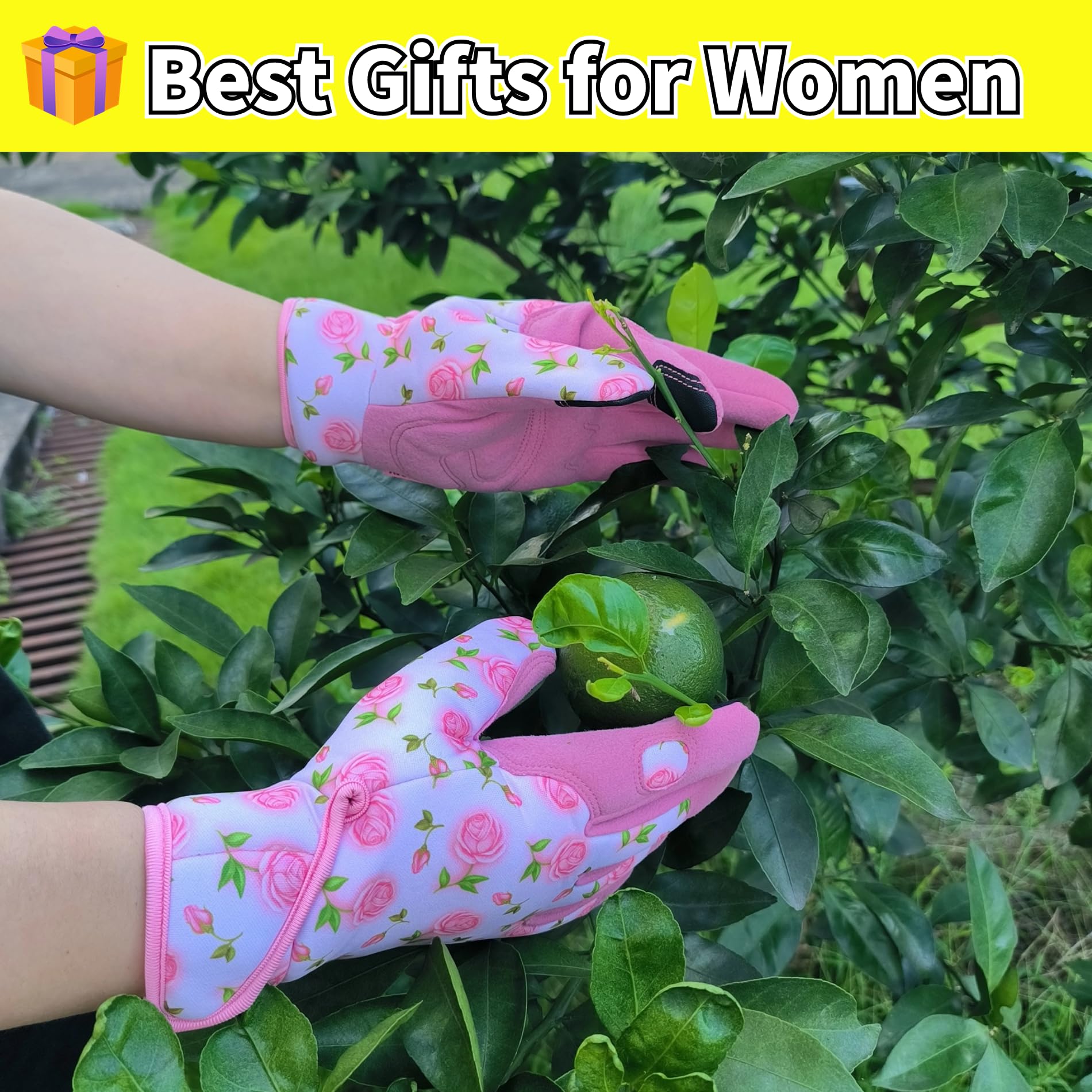 Gants de jardin pour femme, gants de jardinage en élasthanne et cuir synthétique, gants de travail de cour, cadeaux de jardinage et cadeaux de jardin (palmier rose, taille M)