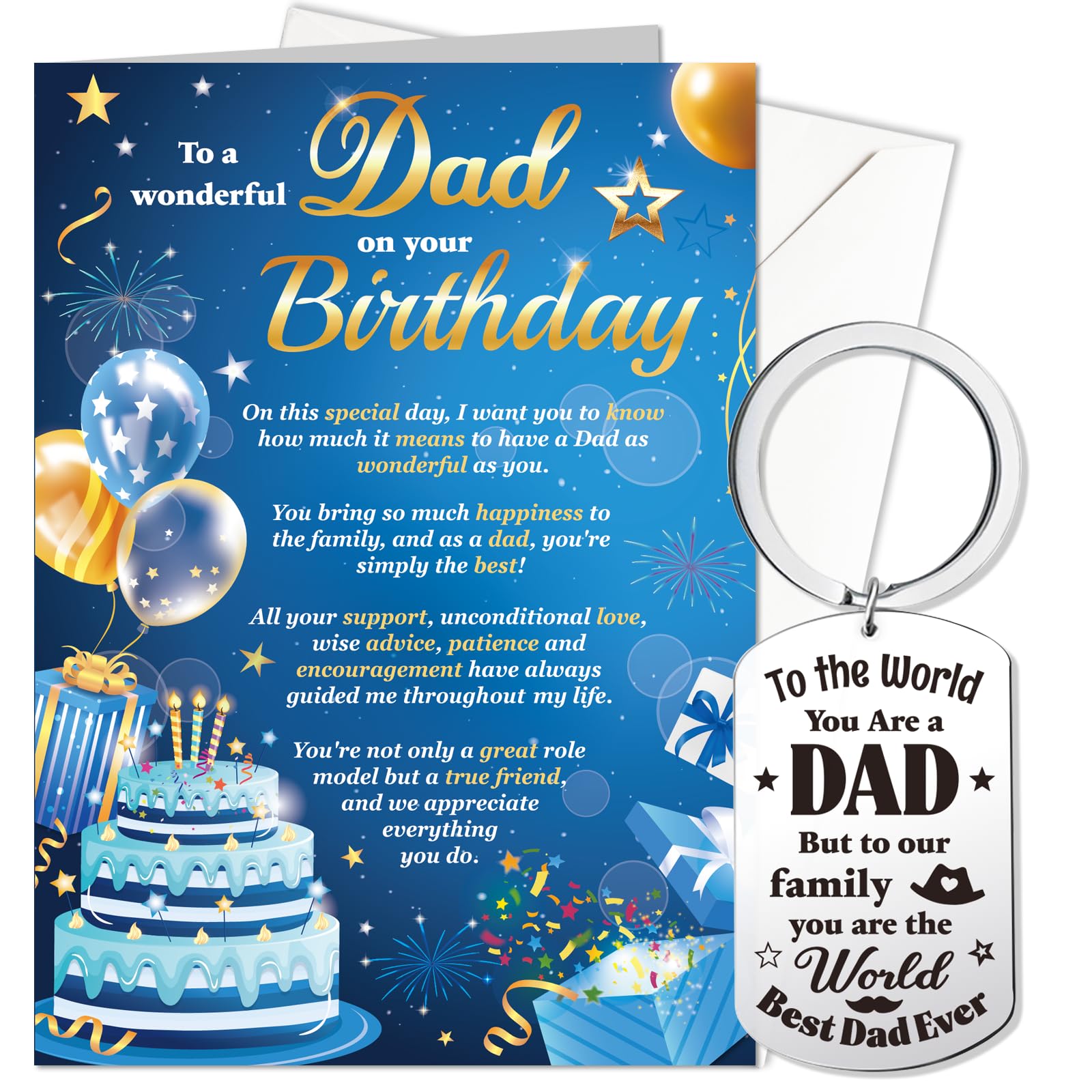 HOWAF Dad Birthday Card, Father Birthday Card & Keyring Engraved for Father Gifts, Daddy Dad Gifts from Daughter Son โ image 1