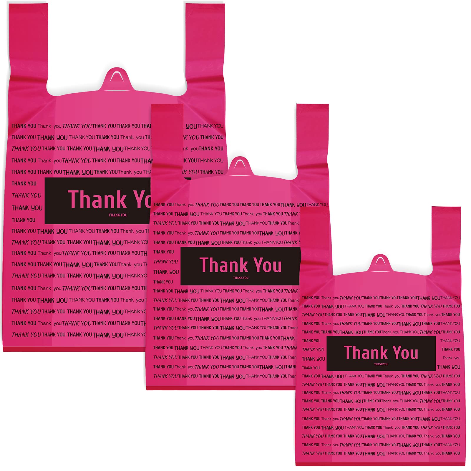 Zonon 200 Pieces Thank You Shopping Bags in 3 Sizes Plastic Bags with Handle Boutique Shopping Bags