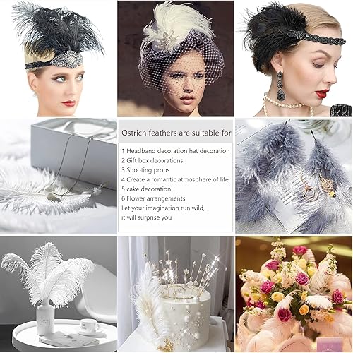 Miniatura 6 de THARAHT Plumas de avestruz blancas, 24 piezas naturales a granel de 10-12 pulgadas 9.8 in-11.8 in para manualidades, bodas, fiestas, centros de