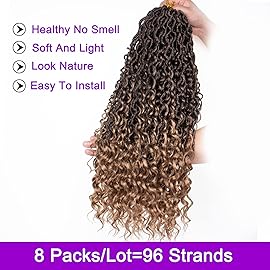ZRQ 8 Packs Boho Faux Locs Crochet Hair 24 Inch Ombre Goddess Locs Croceht Braids, Pre Looped Boho Goddess Loc,Curly Bohemian Locs With Curly Ends Hair Extension T27