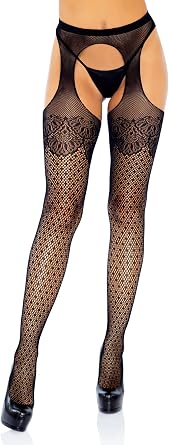 Leg Avenue Womens Fishnet Stockings With Attached Garter Belt