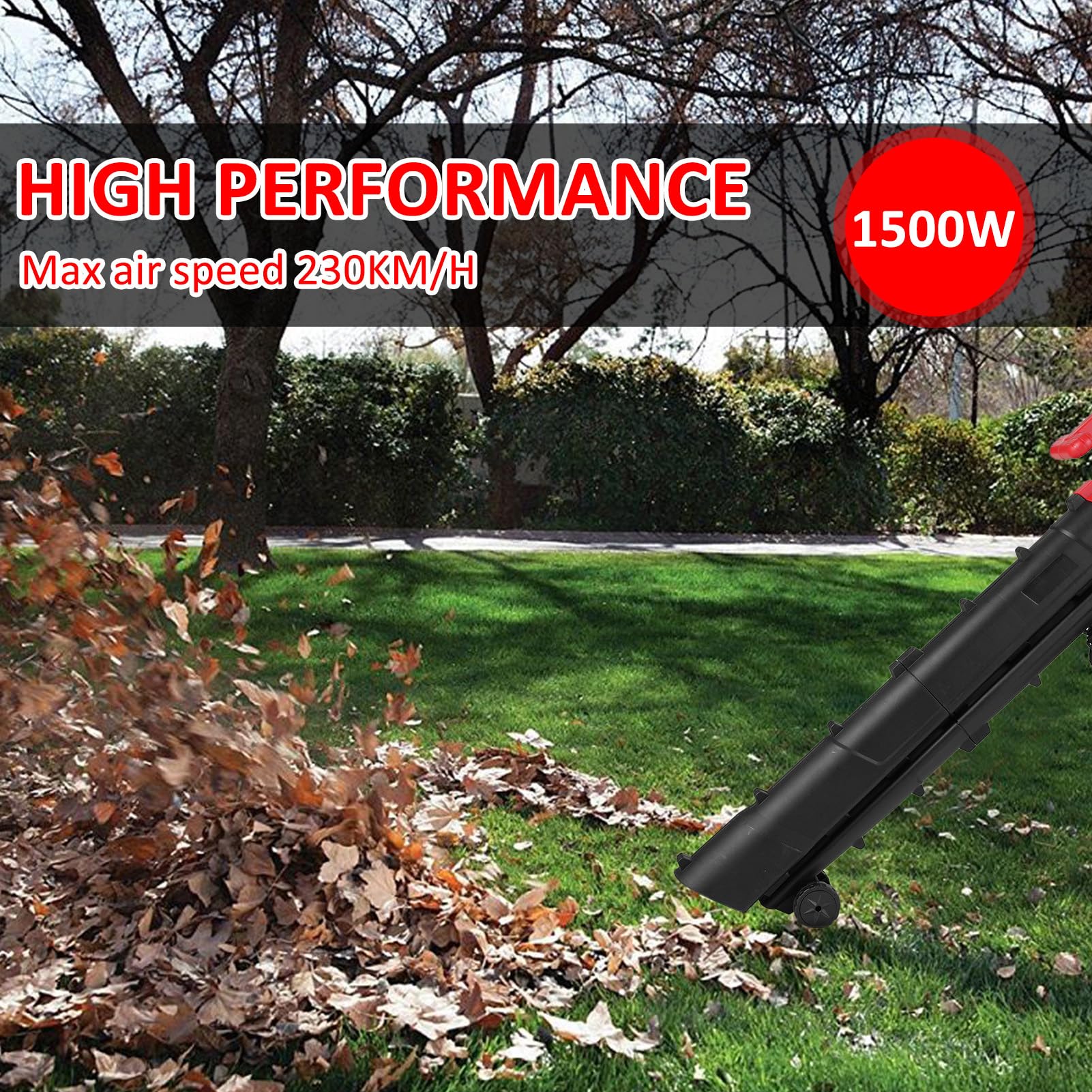 Jemora Soplador de hojas 2 en 1, máquina de soplado y succión de hojas, soplador/aspiradora de jardín de mano de 1500 W con rueda de bolsa recolectora para soplar hojas, nieve, cuidado del césped