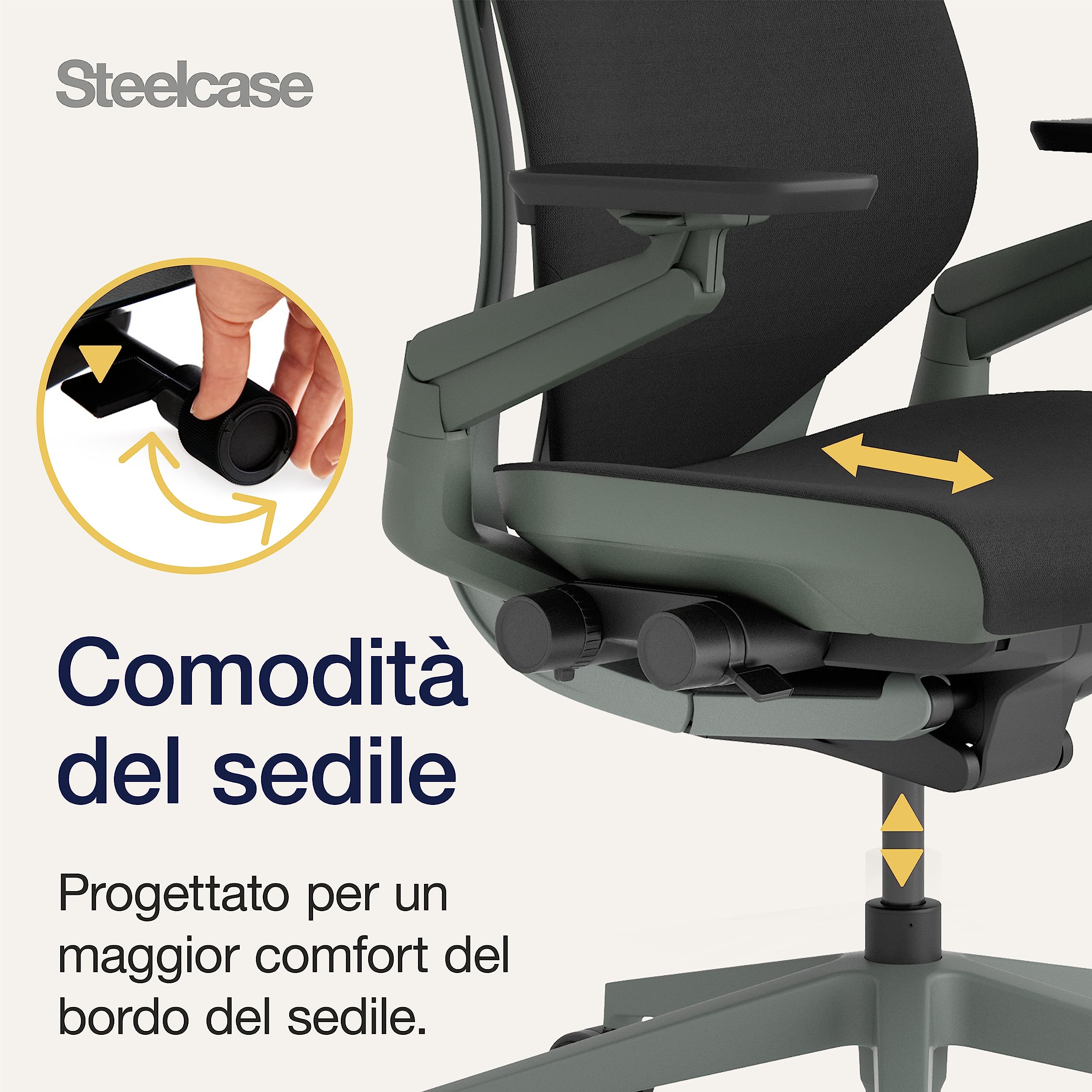 Sedia da ufficio ergonomica Steelcase Gesture con braccioli regolabili a 360°, supporto lombare 3D Live Back, poggiatesta regolabile Onyx; Prodotto in Europa | Prodotta in Francia, garanzia 12 anni, facile da montare, ruote universali, materiali premium,