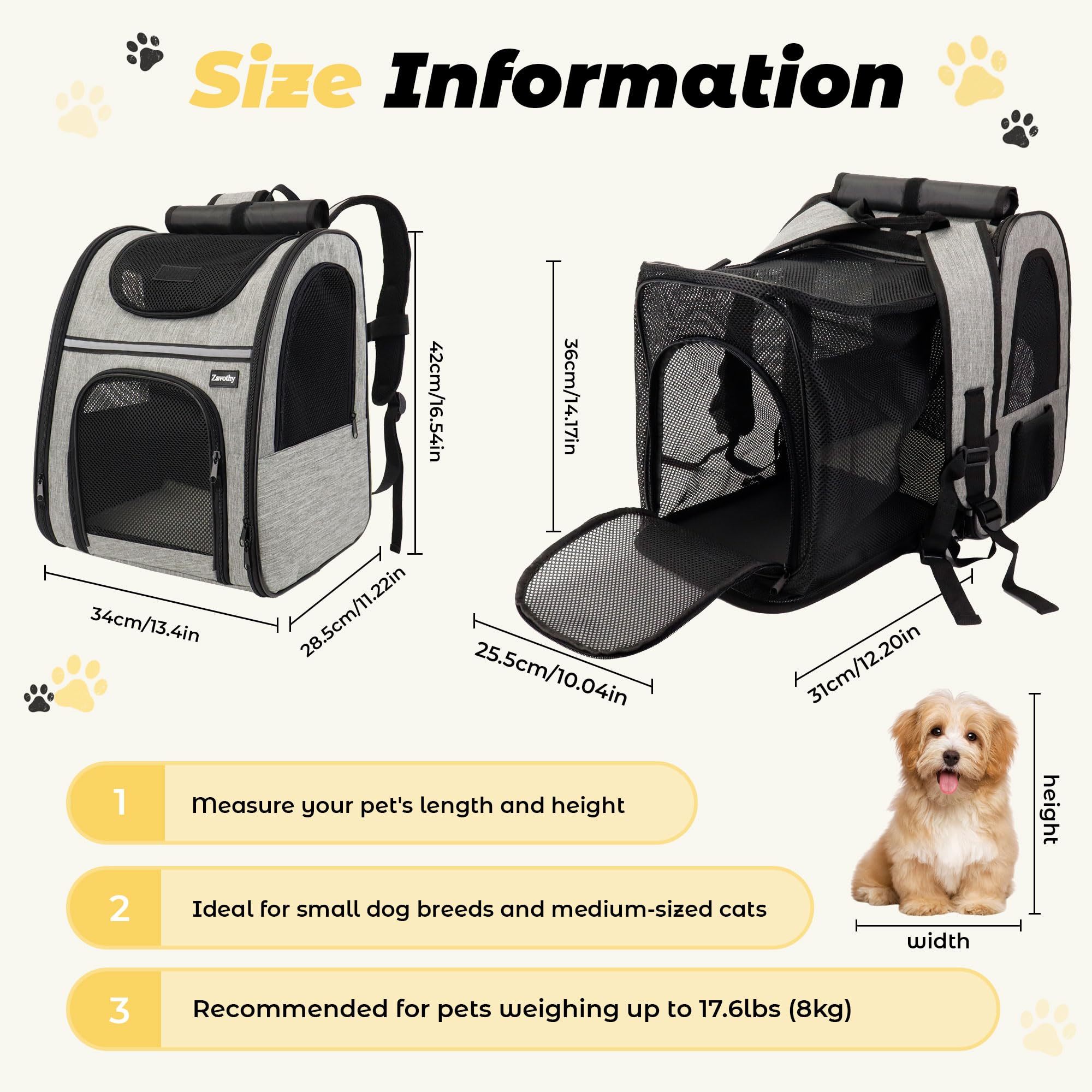 Zavothy Cat Backpack Carrier, Expandable Airline Approved Pet Backpack for Small Cats & Dogs, Breathable Mesh Cat Carrier Backpack with Padded Bottom, Foldable Travel Bag - Grey - image 2