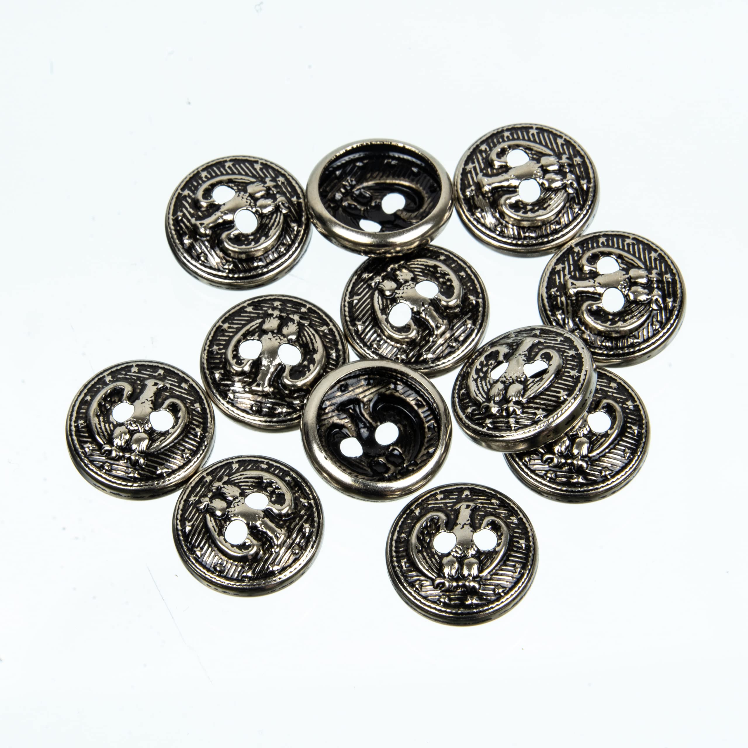Mibo Buttons & Accessories12pcs Metal 2 Hole Hollow Style 30L(15mm) Majestic Eagle Crest Design - Antique Nickel