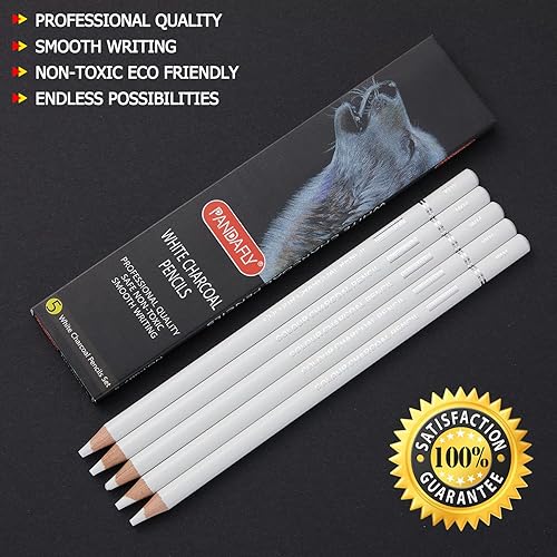 Miniatura 4 de PANDAFLY Juego de 5 lápices de carbón blanco, juego de dibujo de 12 colores, lápices de carbón de colores profesionales