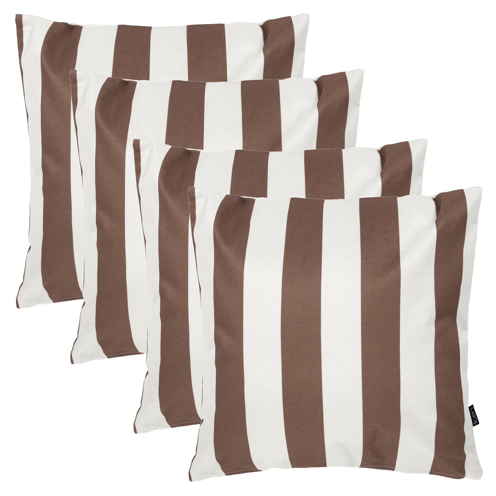 icon Cuscini da Esterno, Collezione A Strisce, Marrone, Set da 4, Resistente All'acqua, 43cm x 43cm, Cuscino Divano con Imbottitura Fibra Inclusa, Cuscini Esterno, Gardino, Terrazza