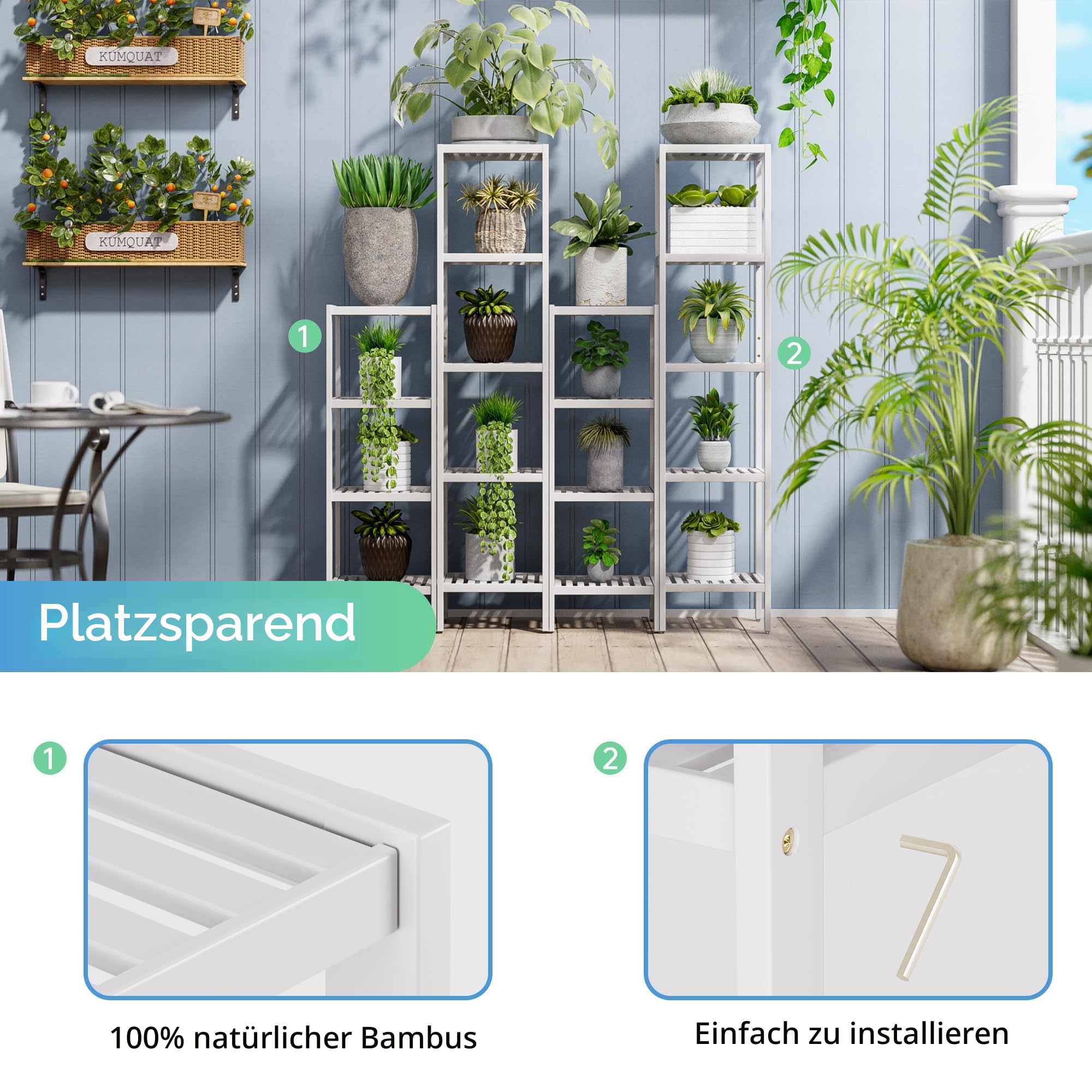 SMIBUY Badezimmer-Aufbewahrungsregal, 4 Ebenen, Bambusregal, Organizer, multifunktionales Regal für Wohnzimmer, Schlafzimmer, Küche (weiß)