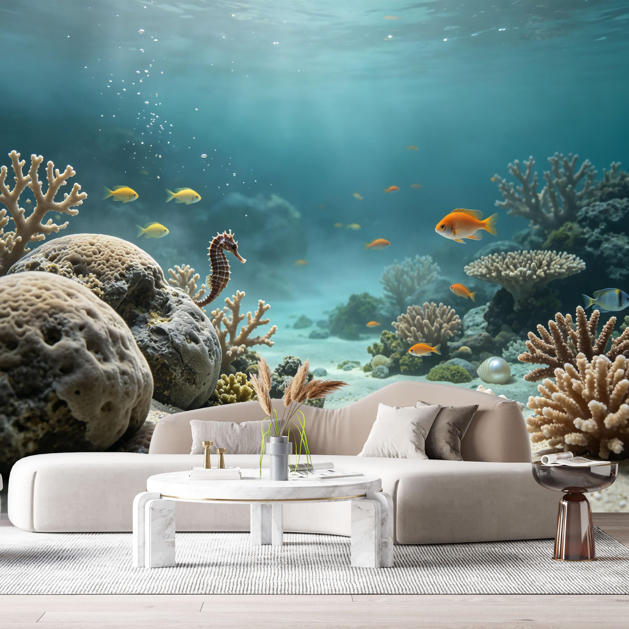 Custom Size Wall Murals Ocean Marine Seahorse Coral Reef Underwater World SelfAdhesiveWall Fabric Removable Wallpaper Wall Decor for Living Room Bedroom Bathroom