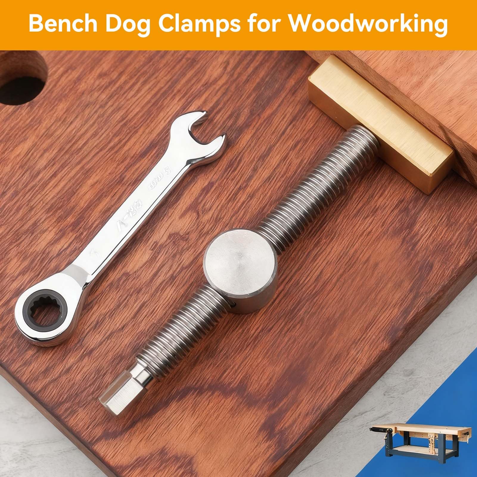 Lot de 2 pinces d'établi de 20 mm avec 4 chiens de banc pour trou de 20 mm, clips de bureau réglables, fixation, bancs d'étau, outil de menuiserie, positionnement DIY (argenté)