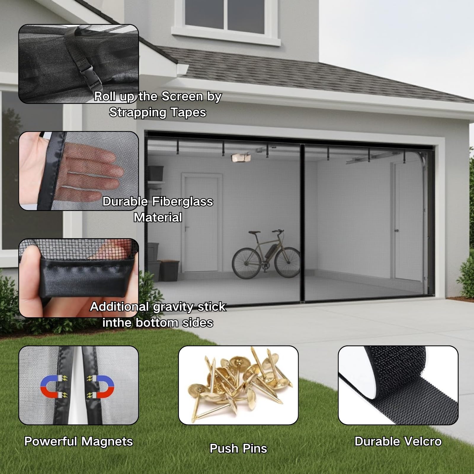 Zanzariera Magnetica per Porte Grandi Dimensioni Zanzarieras Finestra Rete Zanzariera Porta Finestra Magnetica Anti-Zanzare per Porte Scorrevoli, Garage 274 X 244 Cm(Nero,427 x 213 cm(14 x 7 ft))