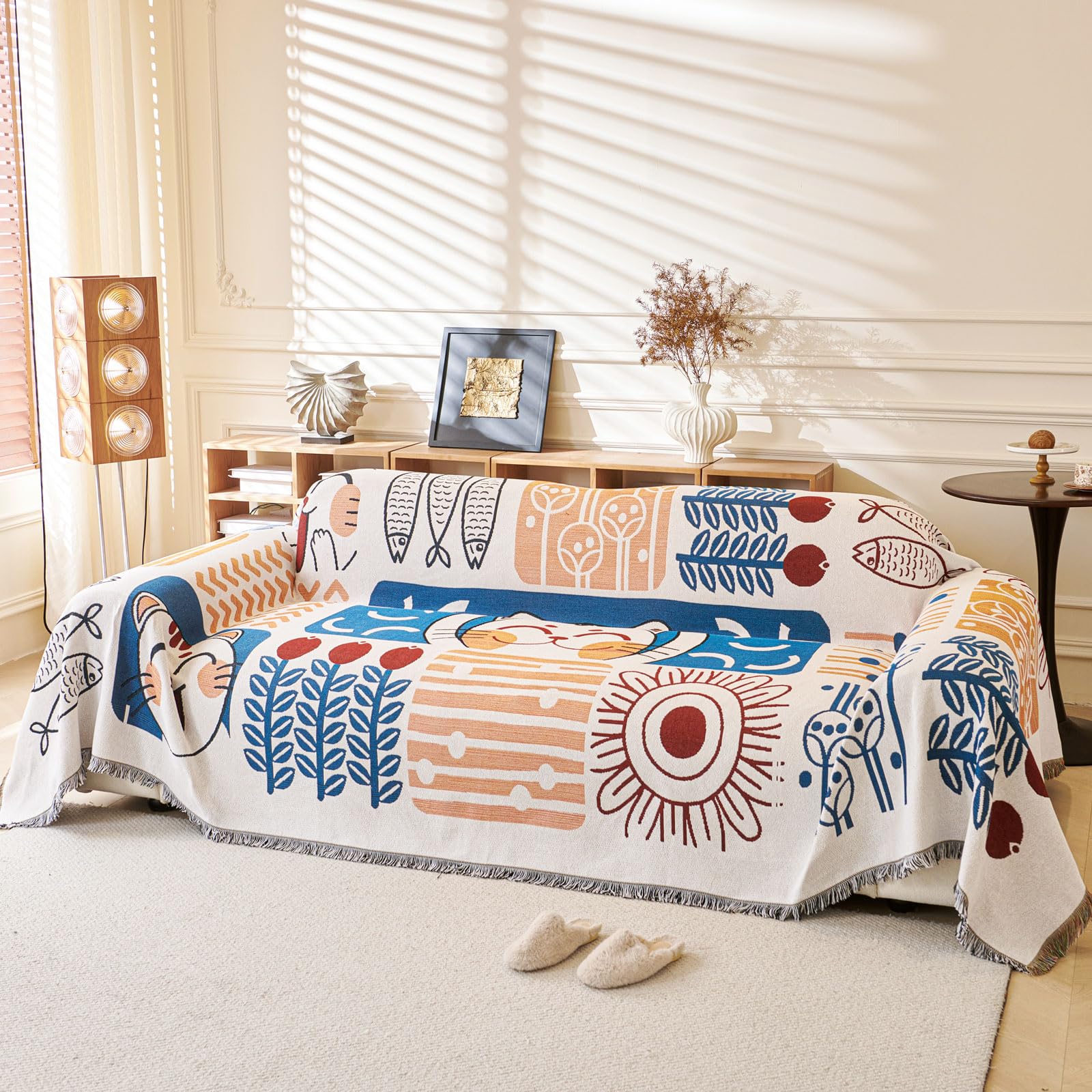 LHGOGO Aztec Large Sofa Throw Blanket with Tassels, 180x300cm Extra Thick Bohemian Woven Blanket for 2 3 4 Seater Settees