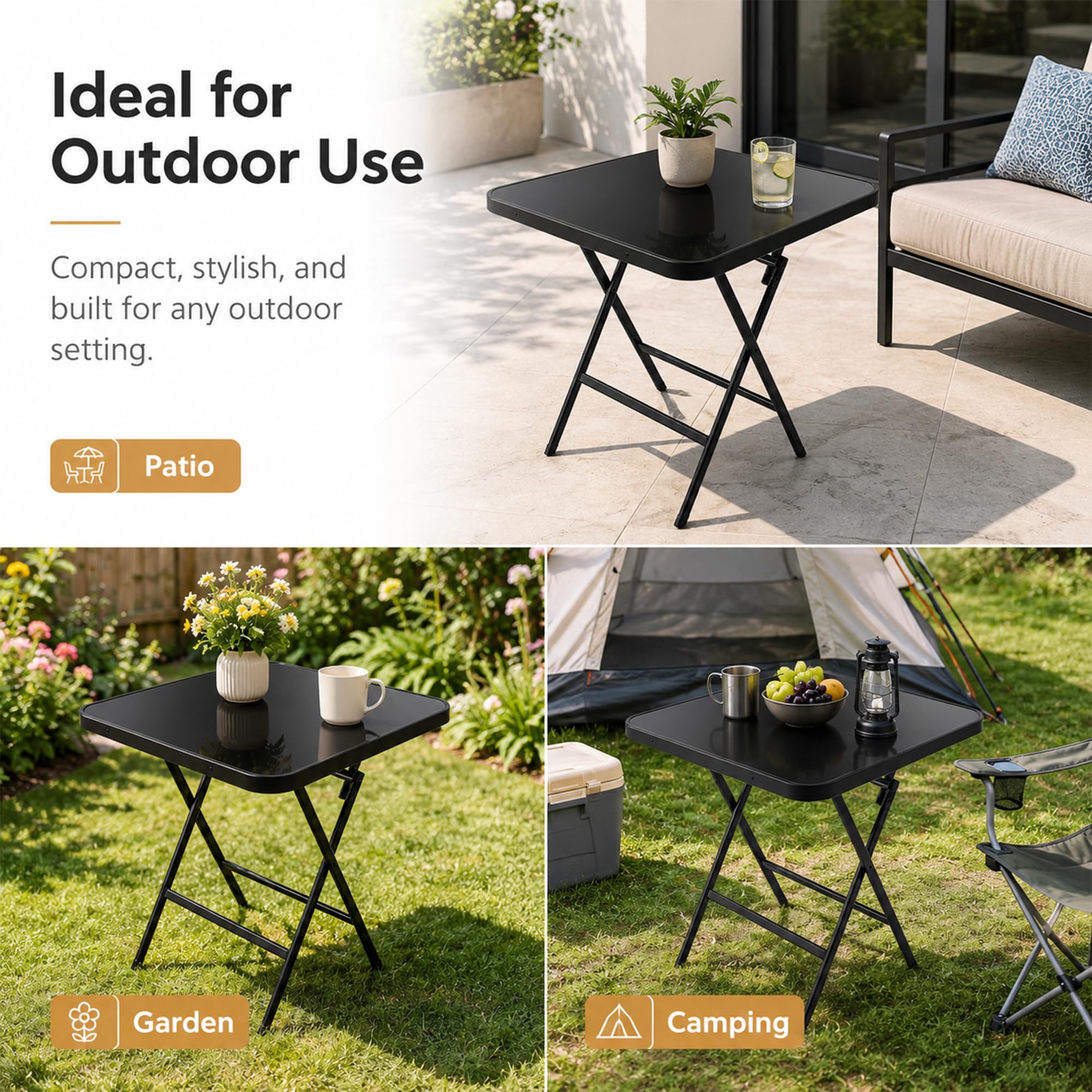 Balkontisch Klappbar Stabil | Gartentisch Klappbar Klein Platzsparend, Flach Faltbar Abwischbar, Klapptisch Balkon Balkontisch Klein, Kleiner Tisch Outdoor für Balkon Tisch Garten Camping