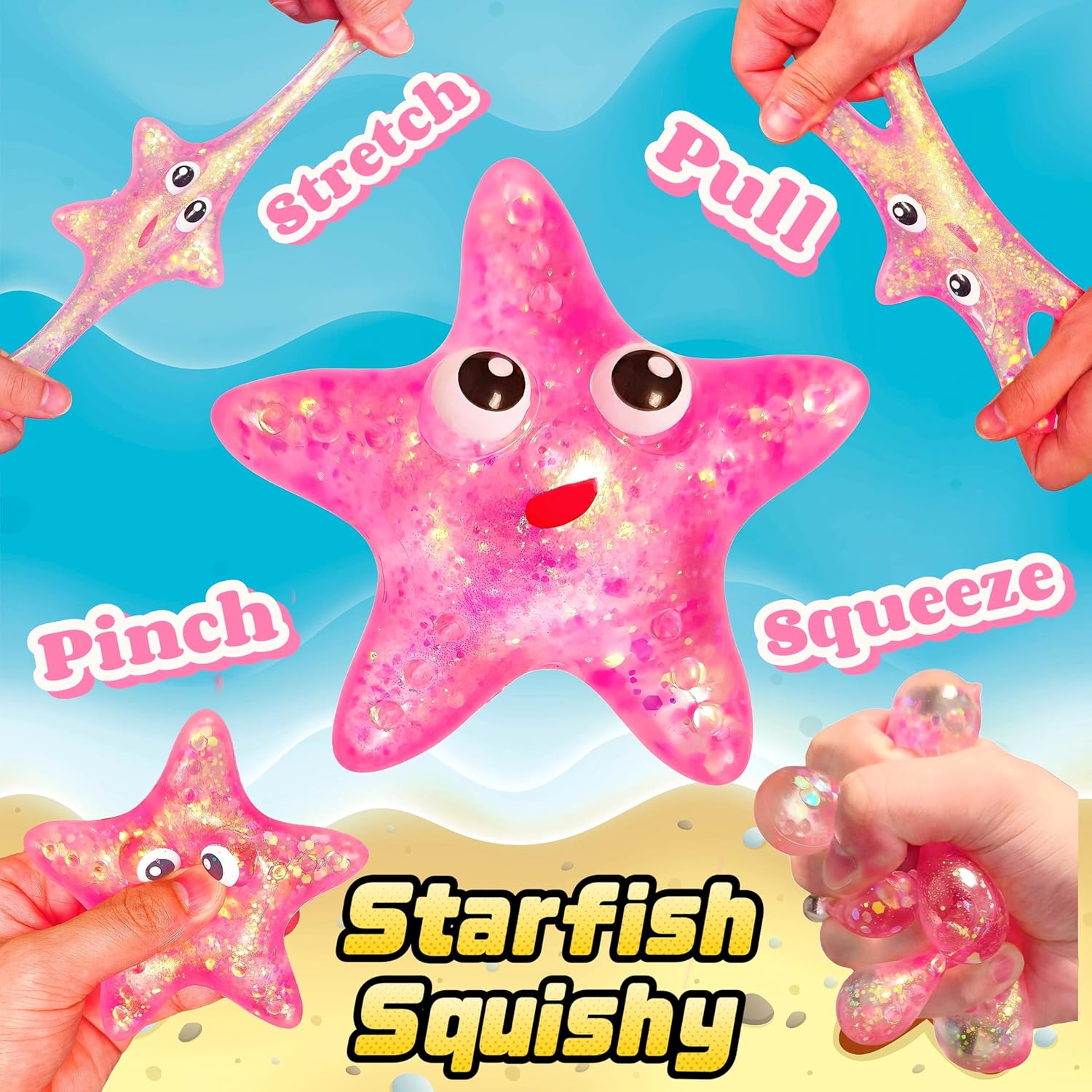 1Pcs Squishy Starfish Sugar Stress Balls Squeeze Fidget Toys for Girls and Boys Cute Anxiety Relief Starfish Toys Squishy Stress Balls for Kids and Adults Birthday Party Favors(Pink) - Image 3