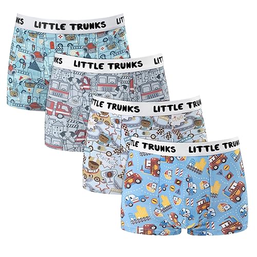 Littleforbig Men’s Breathable Durable Cotton Underwear Moisture-Wicking Cars Little Trunks 4 Pack Boxer Briefs Set - Medium - Blue