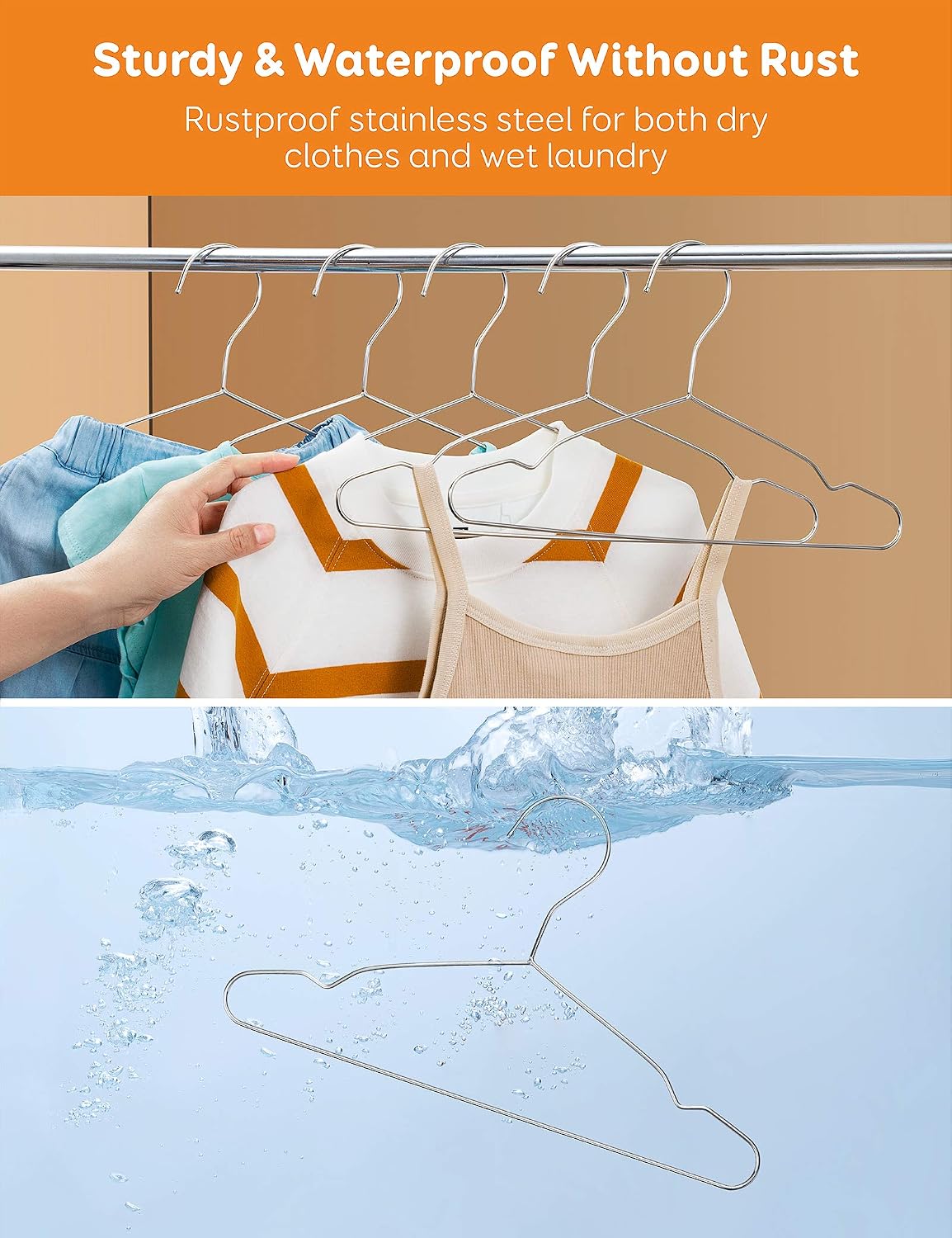 Baby Hangers, 50 Pack Stainless Steel 12.6 Inch Heavy Duty Non-Slip Space Saving Coat Hangers for Kids Children Toddler Clothes image 4