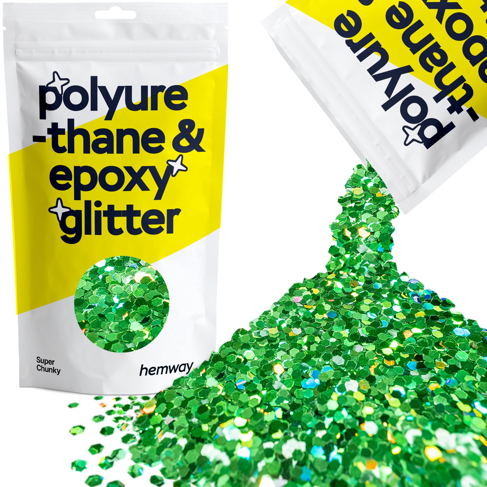 Hemway Resin Glitter Emerald Green Holographic 100g Super Chunky