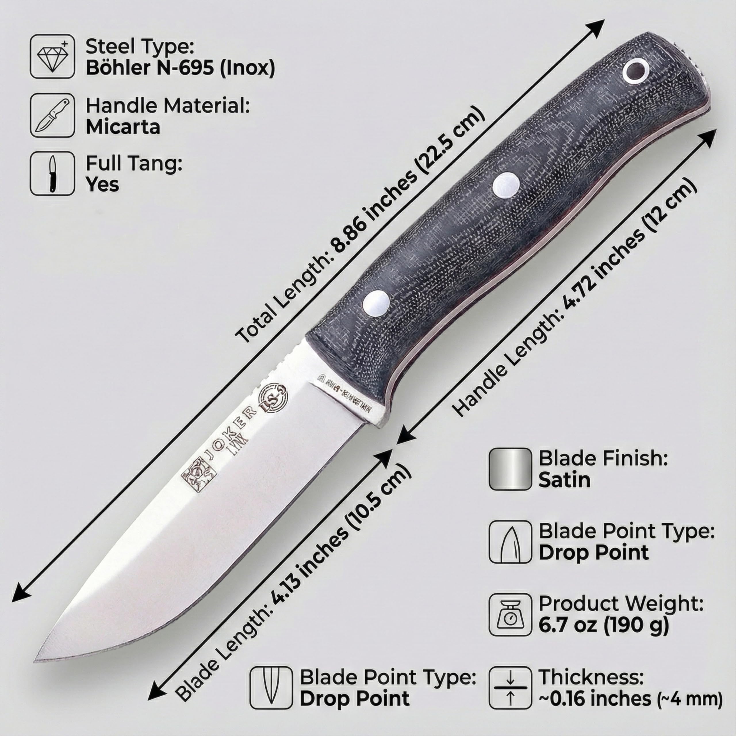 Amazon.com : Joker Bushcraft Sports Knife Lynx 111, Blade 4.13