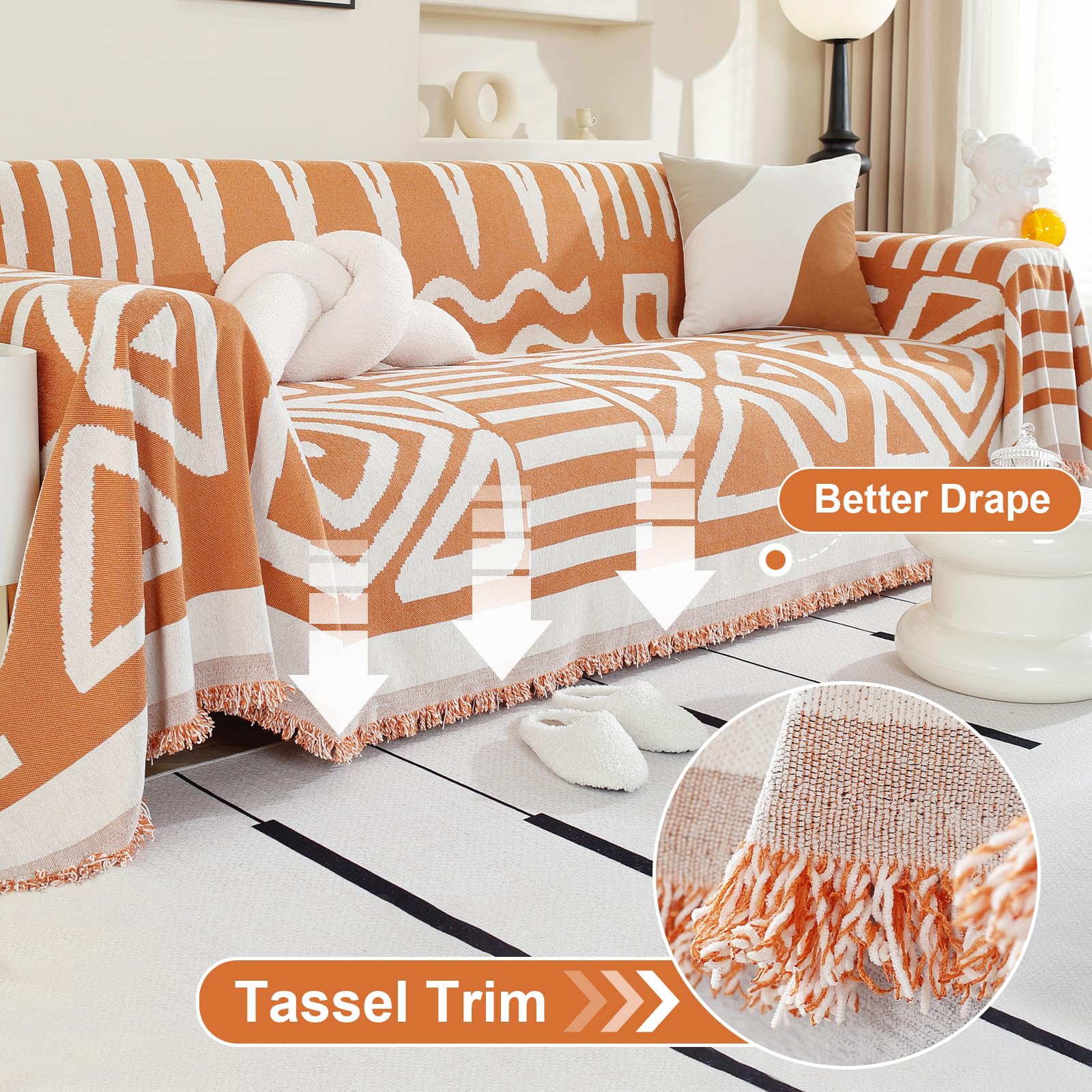 Boho Sofa Cover 3 Seater, Chenille Couch Cover for Corner Sofa Washable Sofa Slipcover - Image 3