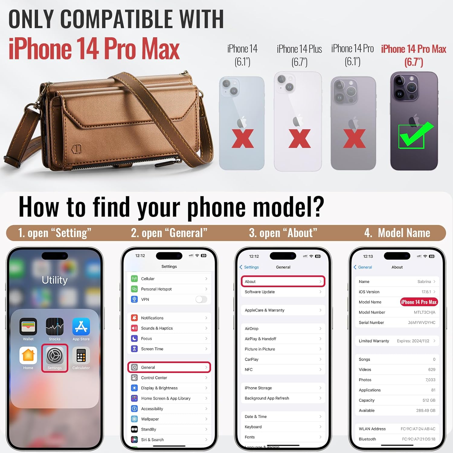 Wallet Case Compatible with iPhone 14 Pro Max RFID Blocking 10-Card Holder Soft PU Leather Magnetic Snap Shoulder Strap Zipper Pocket Phone Case Fit for iPhone 14 Pro Max - Brown - Image 6