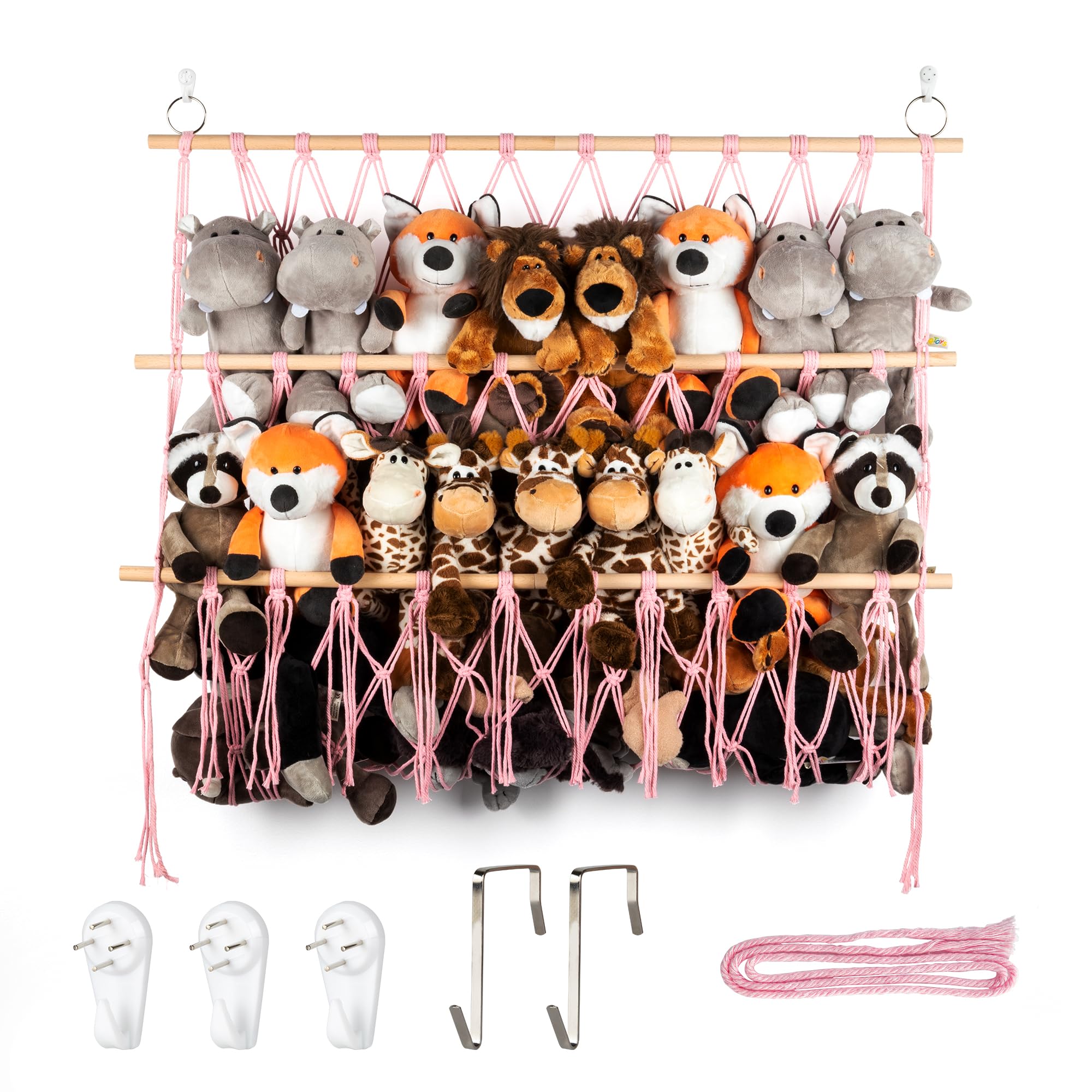 Qoroos Pink 31.5" Wide Wall Stuffed Animal Hammock Organizer