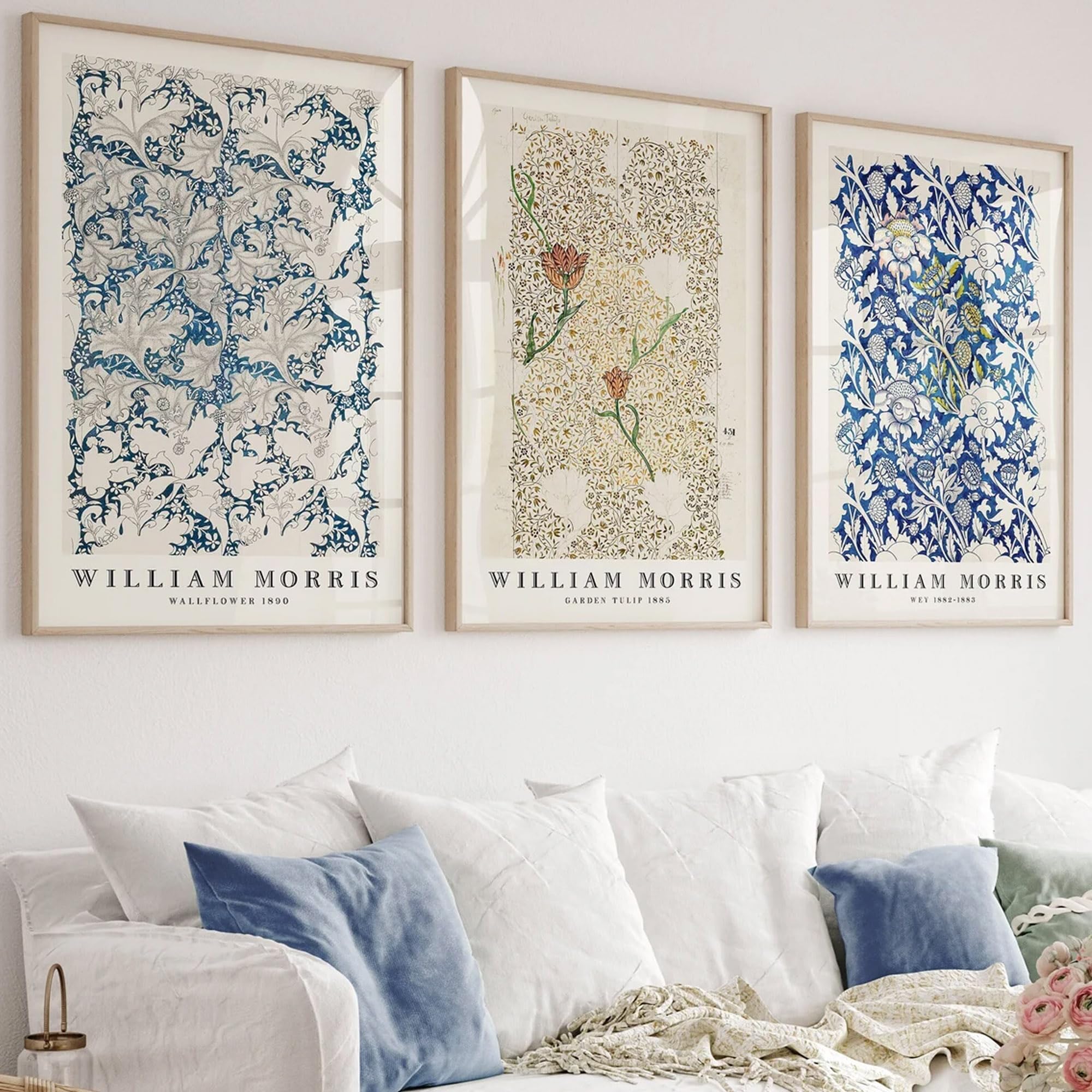 William Morris Wall Art Prints - Set of 3 Vintage Floral Poster Prints, Classic Botanical Decor for Home, Living Room, Bedroom, Office | Unframed Art (8x10-25.4 x 20.3cm)