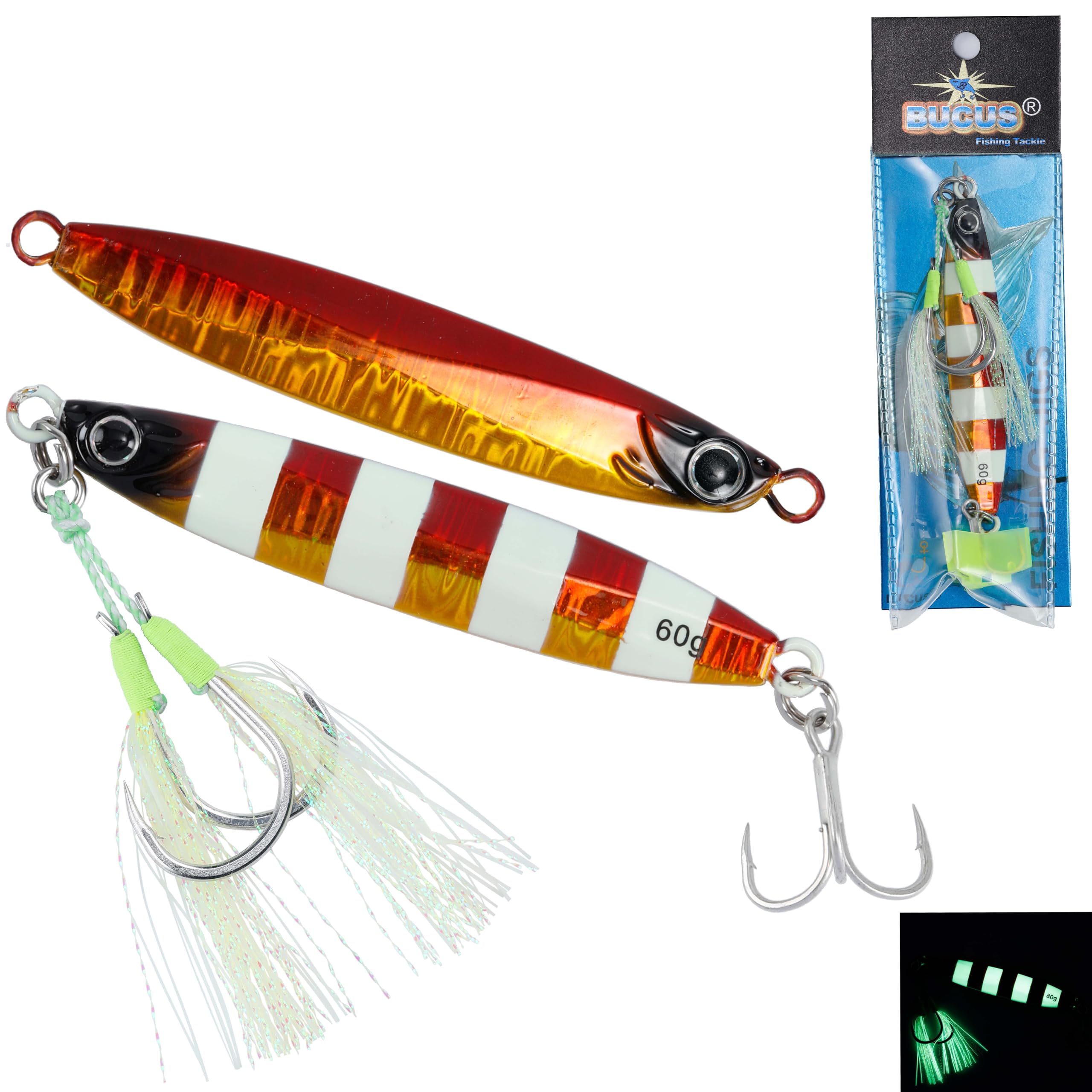 Leicht zu fangende Angelvorrichtungen, Salzwasser-Laserköder, Jigs vertikaler Jigg-Löffel, Köder für Bootsangeln, mit Drillingshaken und doppeltem Hilfshaken, ideal für Thunfisch, Zackenbarsch, Lachs