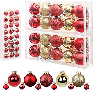 Homde Christmas Ornaments 44ct Glass Balls Christmas Tree Decorations Baubles Set for Xmas Tree with Green Hanging Rope (R...