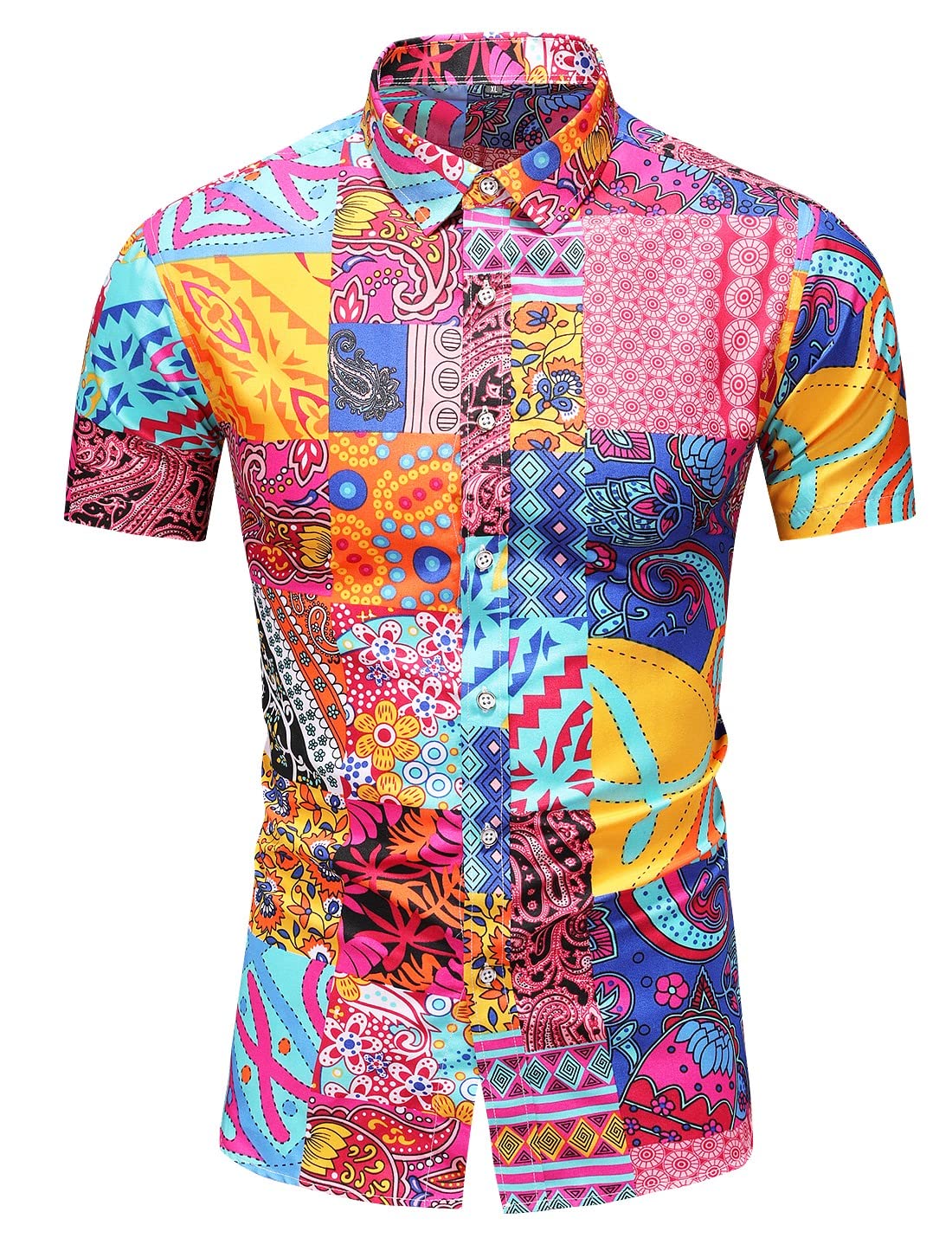 Men's Casual Printed Button Down Beach Short-Sleeve Dress Shirt