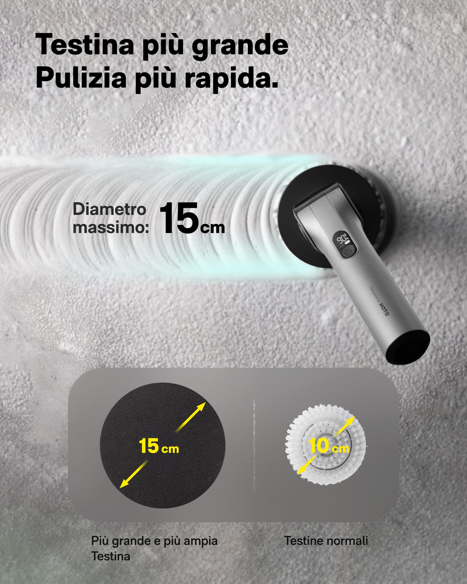 HOTO Flexi™ Spazzola Elettrica Rotante per Pulizia Casa, Angolo Regolabile, Maniglia Estendibile, Display Intelligente, Impermeabile IPX7, 8 Testine Sostituibili, per Bagno Piastrelle Vasca da Bagno
