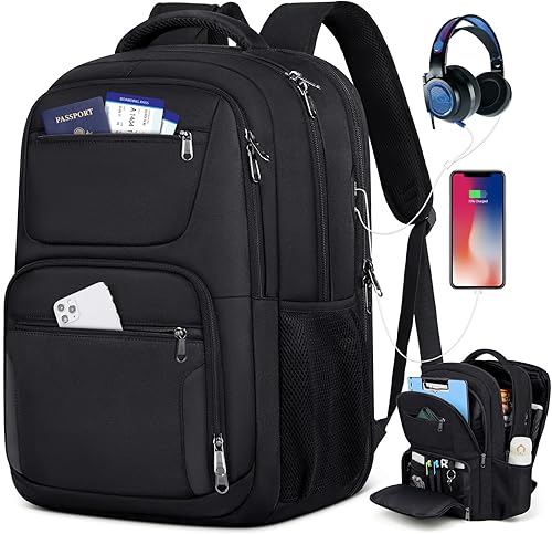 Mochila de viaje para laptop de 17 pulgadas, extra grande, con orificio de carga USB, 45L, antirrobo, resistente al agua, bolsa para computadora