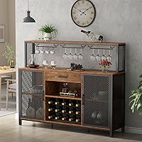 Vista 5 de Gabinete de barra de vino con cajón y luces LED, gabinete de café industrial de 55 pulgadas con estante de vino y soporte para copas de vidrio