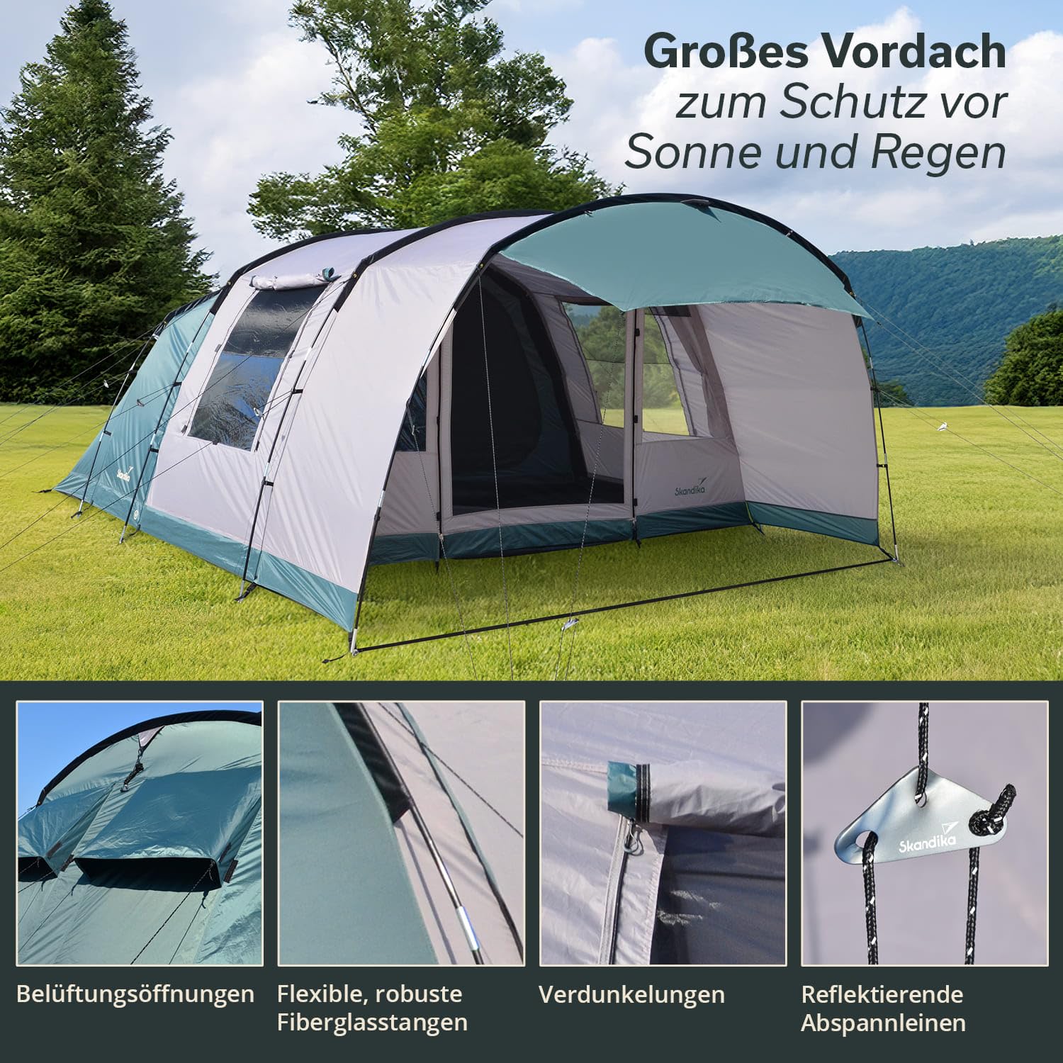 Skandika Hafslo Sleeper Protect Tienda de campaña túnel | 4/5/5XL/6XL Personas, Impermeable, Suelo Cosido, 5000 mm Columna de Agua, toldo y Cabina Oscura