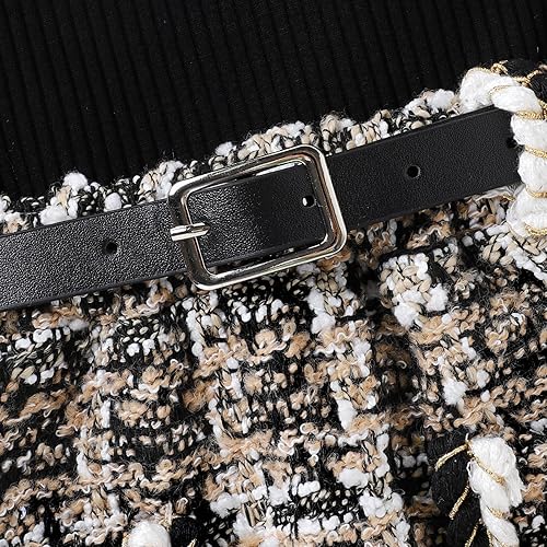 Miniatura 4 de Kupretty Conjunto de minifaldas de punto sólido con cuello alto y botones a cuadros para bebé niña