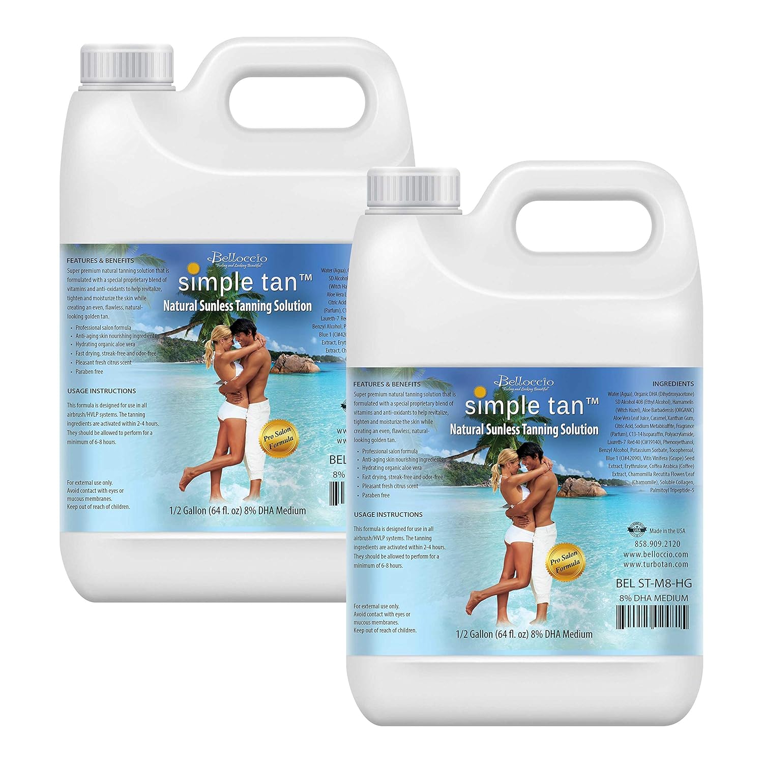 Belloccio Simple Tan Quart Bottle of Professional Salon Sunless Tanning Solution with 10% DHA and Dark Bronzer Color Guide : Beauty & Personal Care