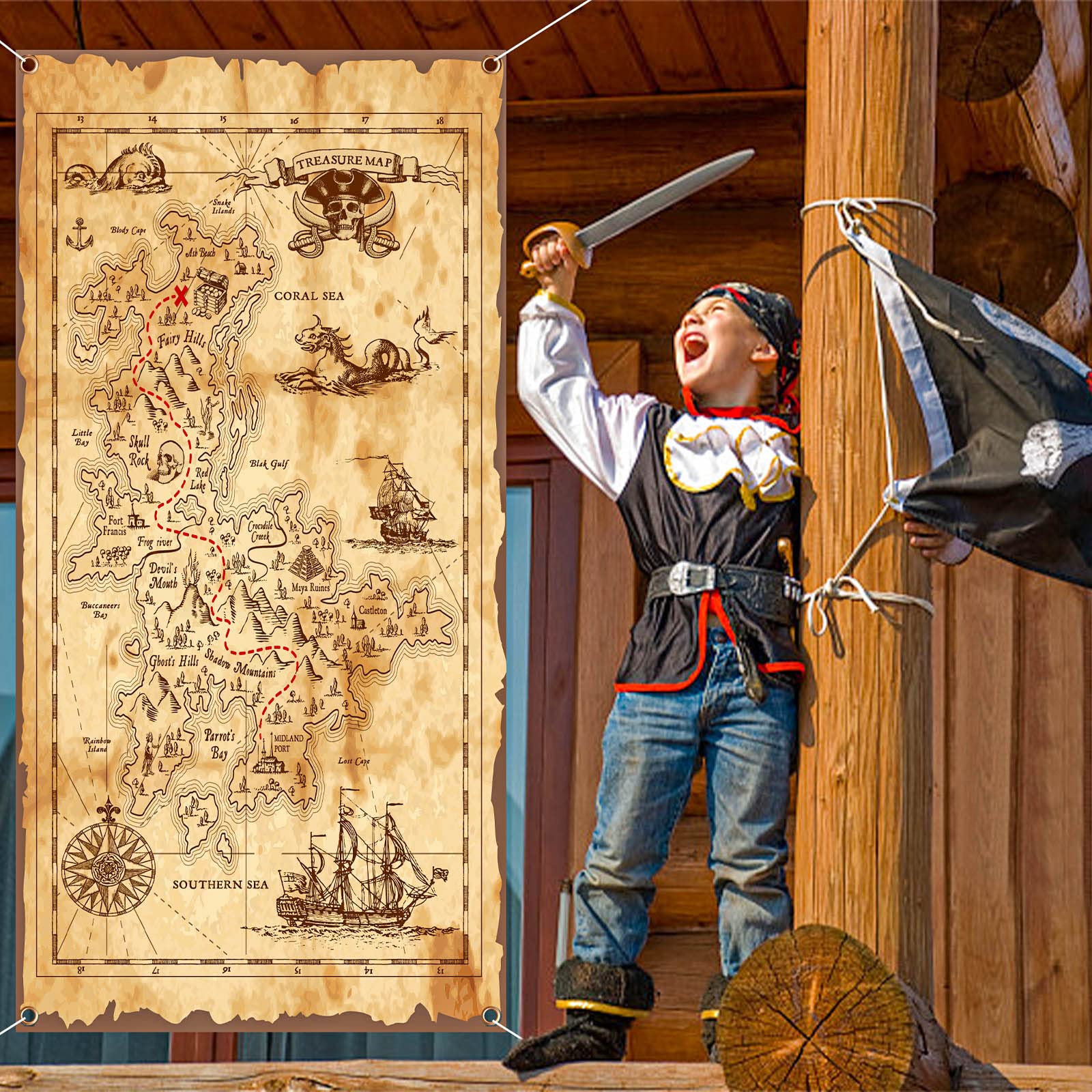 VerLuky Mantel 2 Piezas Fiesta Pirata(137cmX274cm),Mantel Cumpleaños Niño,Decoracion Cumpleaños Pirata Niños,Mantel Fiesta Tema Pirata