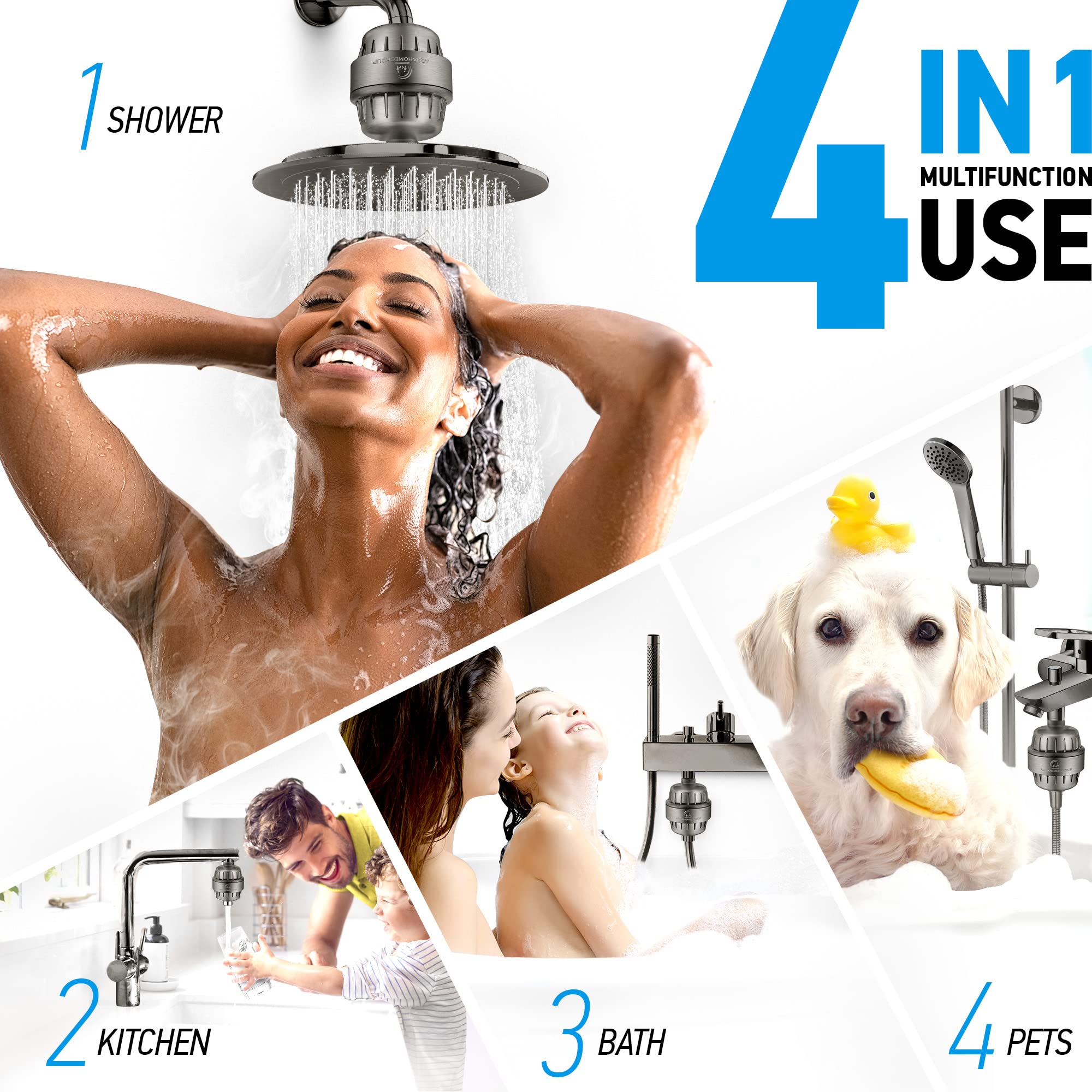 AquaHomeGroup - Filtro de cabezal de ducha de 20 etapas con vitaminas C, E y A para agua dura, filtro de alta salida para eliminar el cloro y el fluoruro, 2 cartuchos de repuesto, filtro de cabezal de | Filtro de ducha de 20 etapas, vitamina C y E, reduce