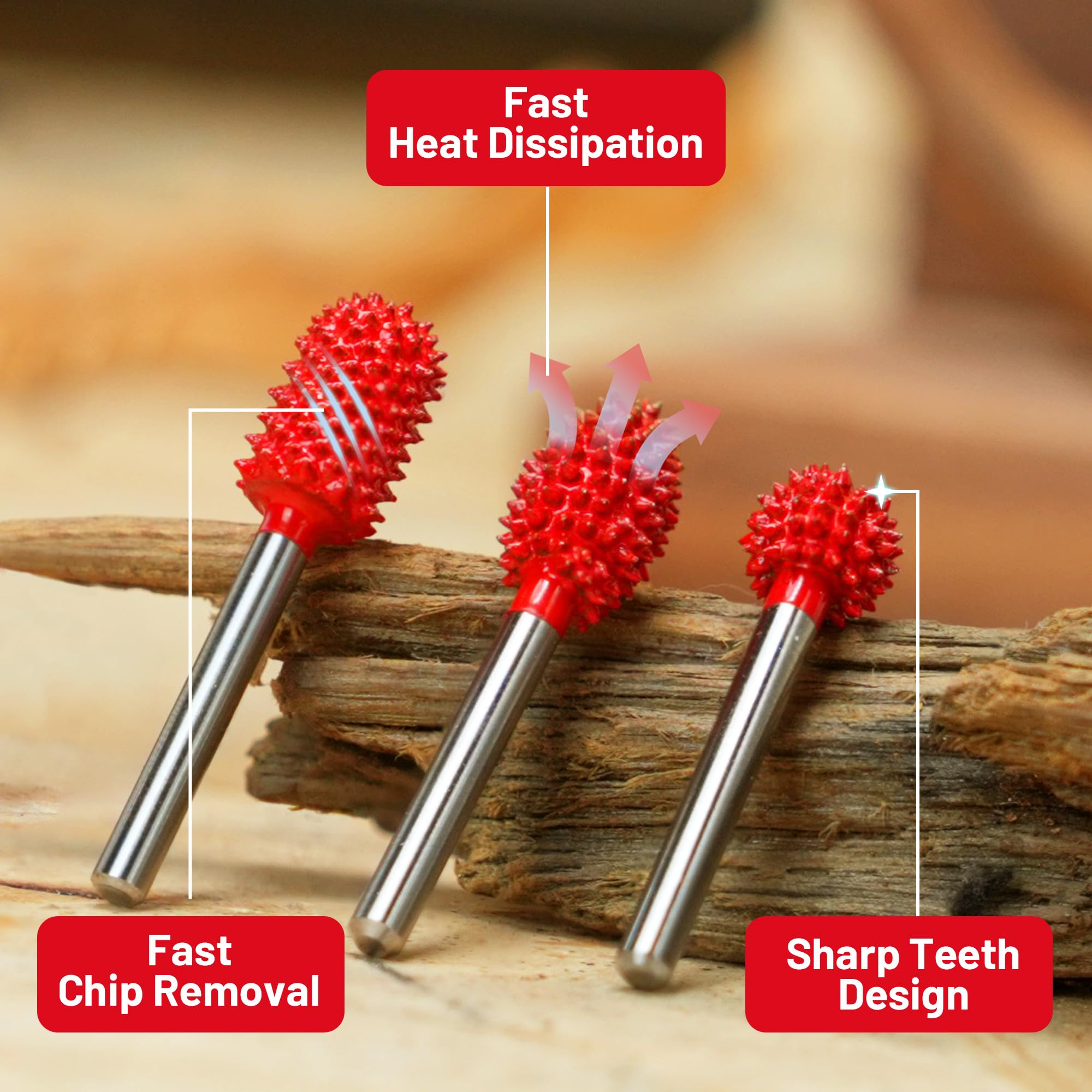 EZARC Tungsten Carbide Rotary Burr Set, 3PCS 1/8" Shank for Wood Carving — Amazon image 5