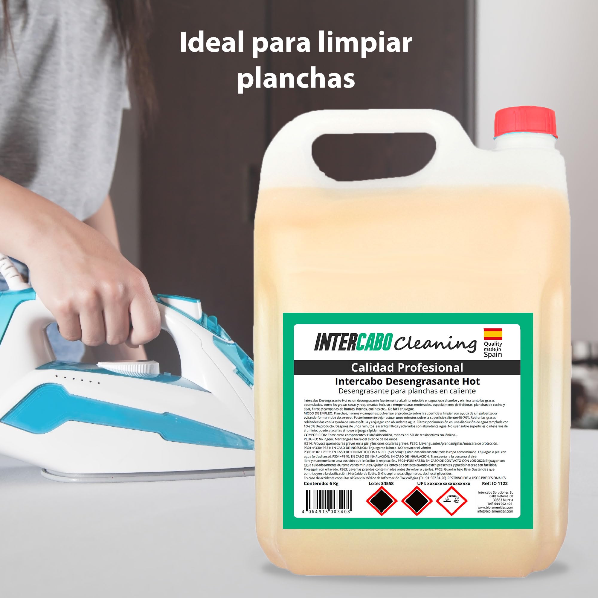 Pack 4 garrafas desengrasante profesional 6 kg - total 24 kg - quitagrasas concentrado para planchas y hornos calientes - limpieza intensiva en cocinas industriales y hoteles - Intercabo