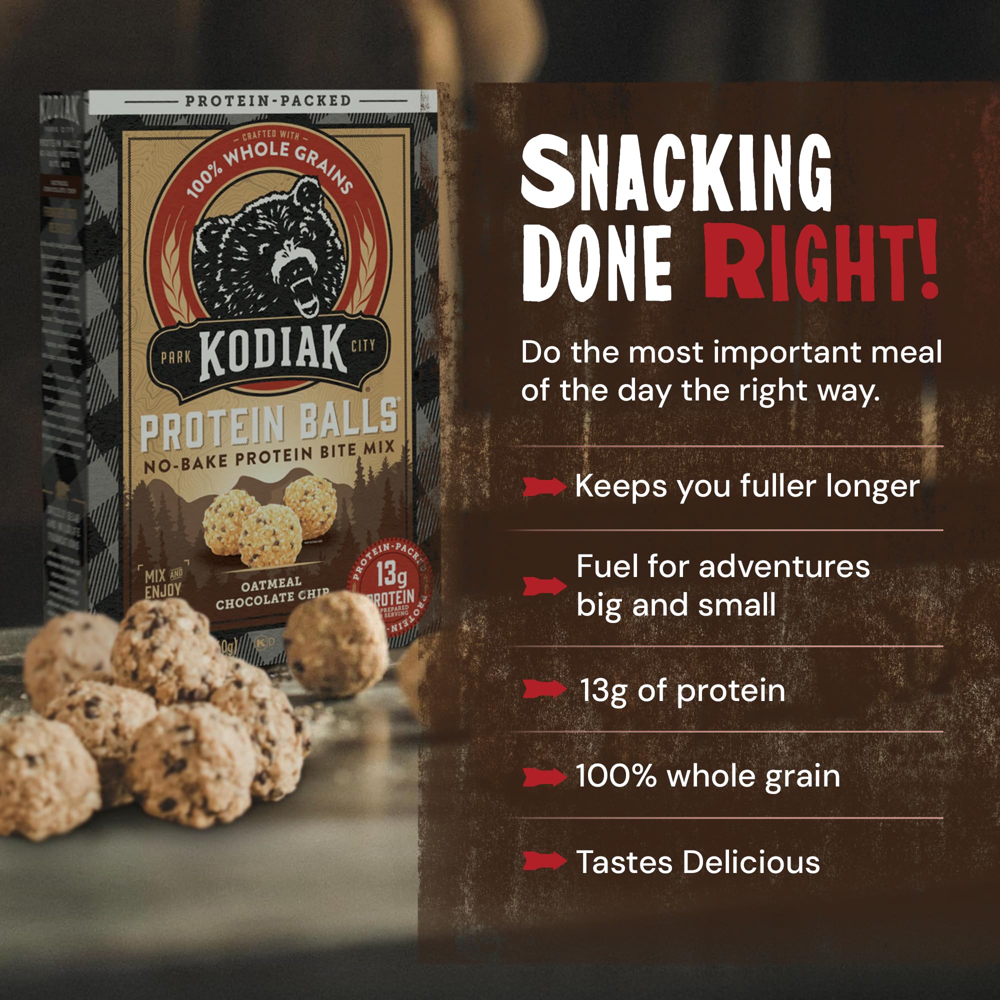 Oatmeal Protein Ball Mix, Chocolate Chip, High Protein, 100% Whole Grains, (Pack of 6)