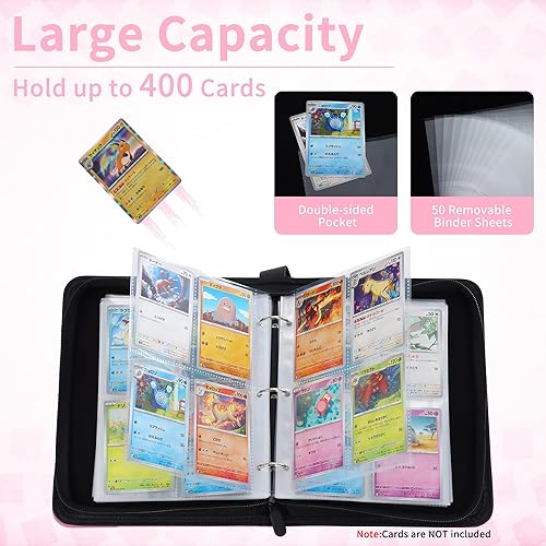 Miniatura 2 de AIR PROPELLER Carpeta de 4 bolsillos para tarjetas intercambiables PTCG, 400 bolsillos con 50 fundas extraíbles, colección de tarjetas de 3 anillas,