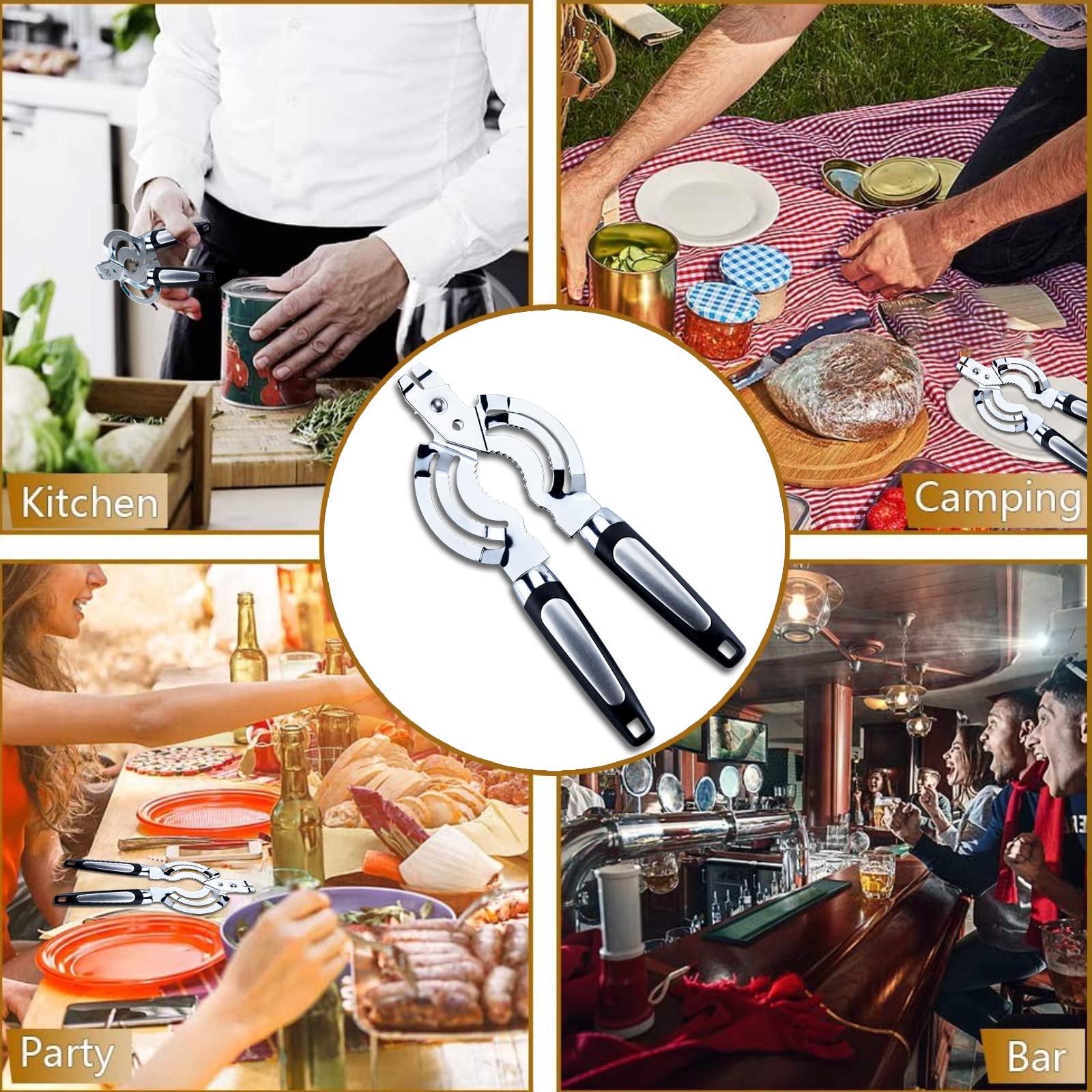 Apribarattoli, apribarattoli multi per mani deboli, apriscatole in acciaio inox, apribottiglie per mani artritiche, anziani con artrite