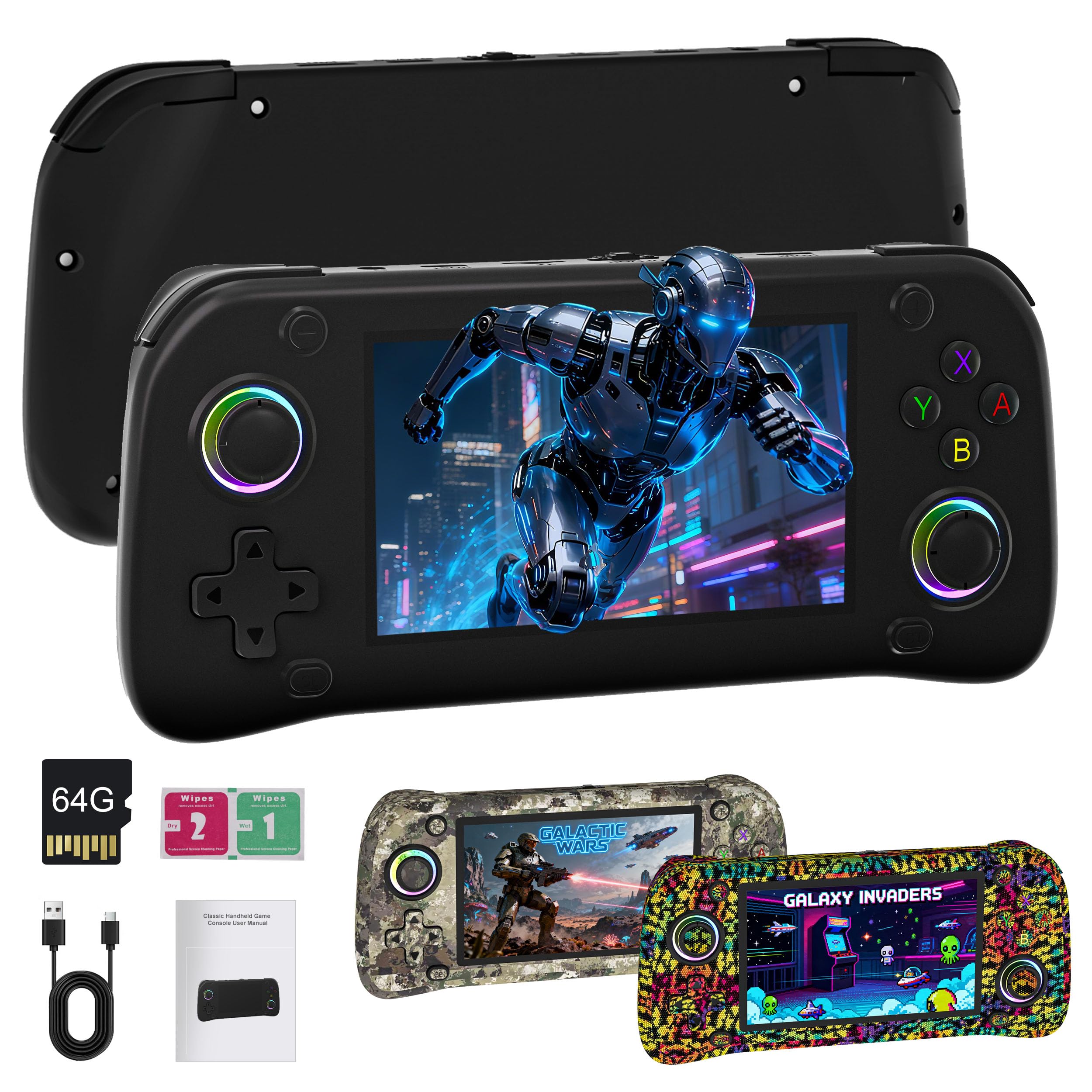 G28 Retro Handheld Game Console - 20,000+ Preloaded Retro Games, 4.3 IPS Screen, 64GB Expandable, Plug and Play Portable Retro Gaming Console with OTG, 2000mAh Battery (Black)
