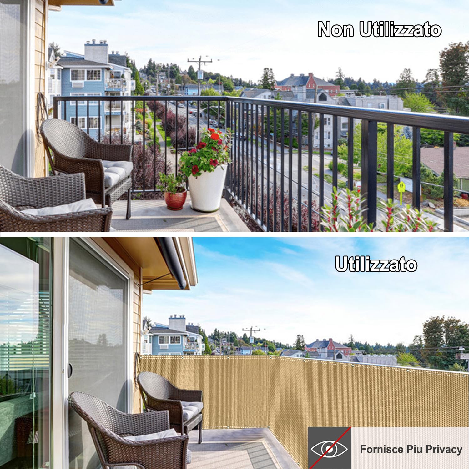 Telo Frangivista per Protezione Privacy Balcone 130x350cm 220g/㎡ Poliestere Impermeabile Anti-UV Frangivista Giardino, Giallo Terra